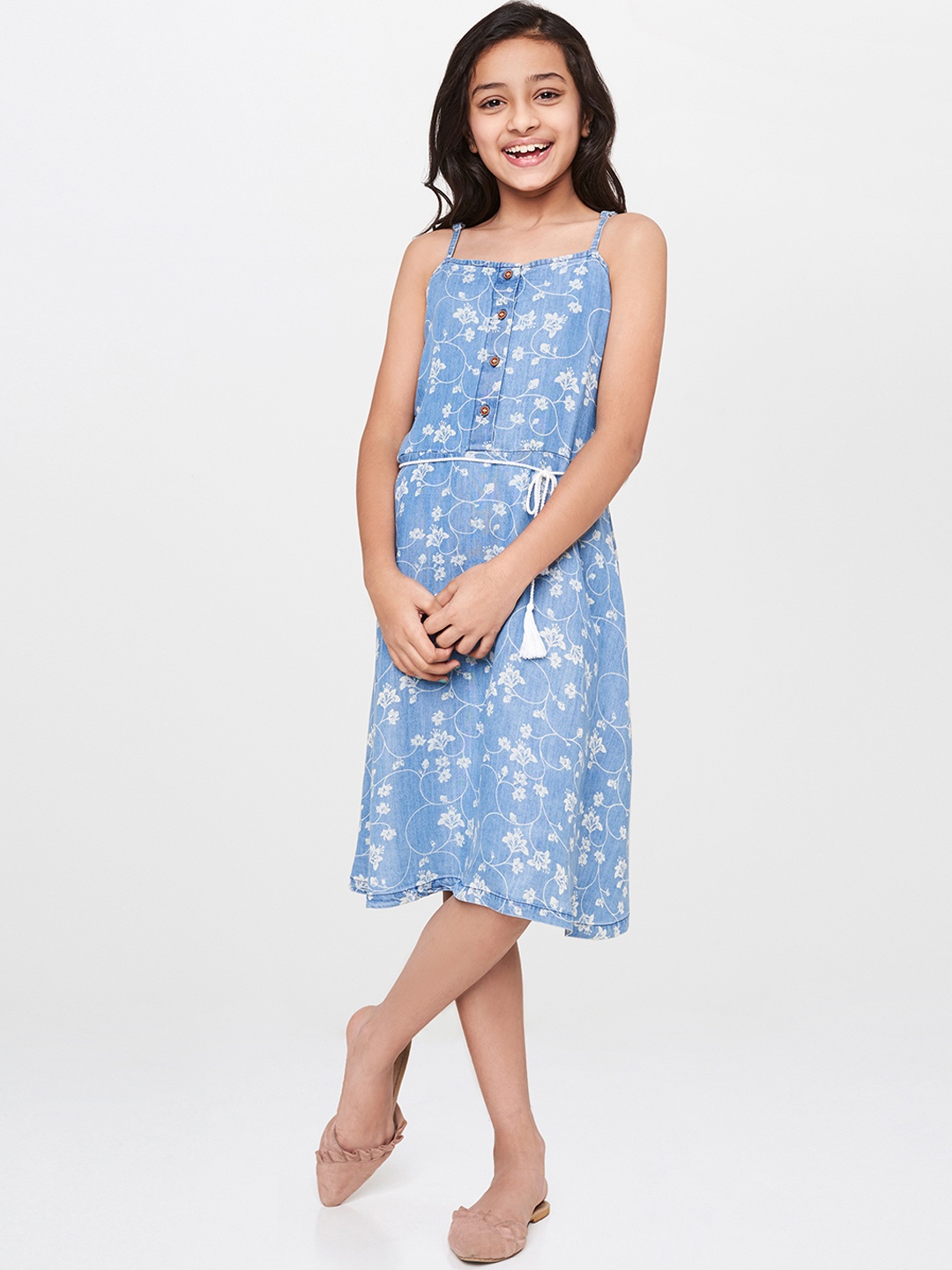 

Global Desi Girls Blue Printed Fit and Flare Dress