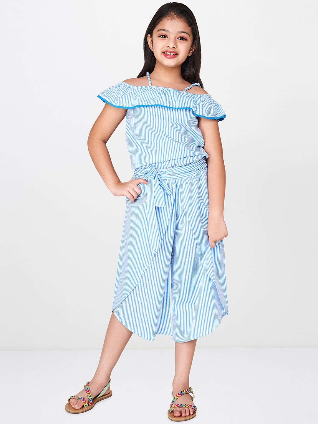 

Global Desi Girls Blue & White Striped Top with Capris