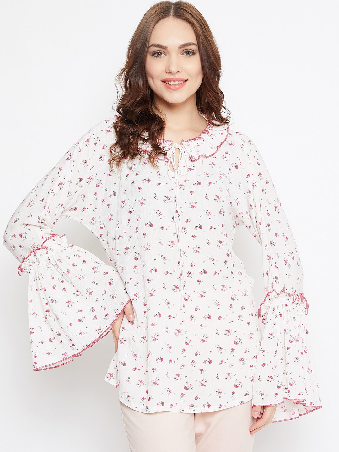 

The Kaftan Company Women White & Pink Printed Top