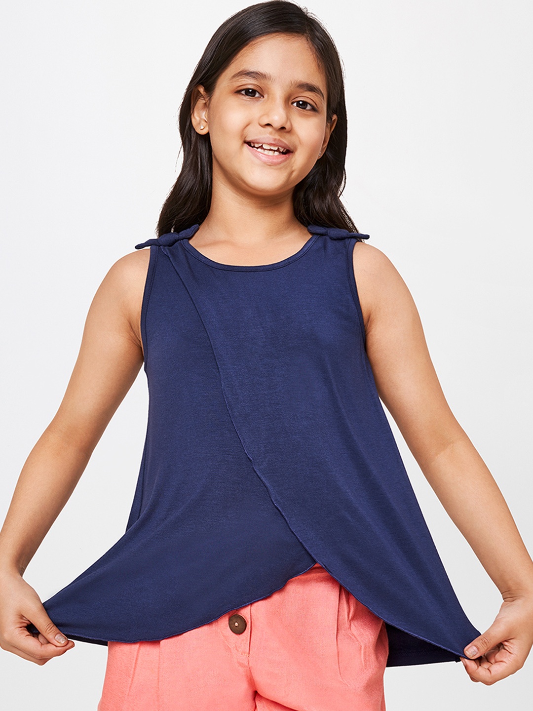 

Global Desi Girls Blue Solid Wrap Top