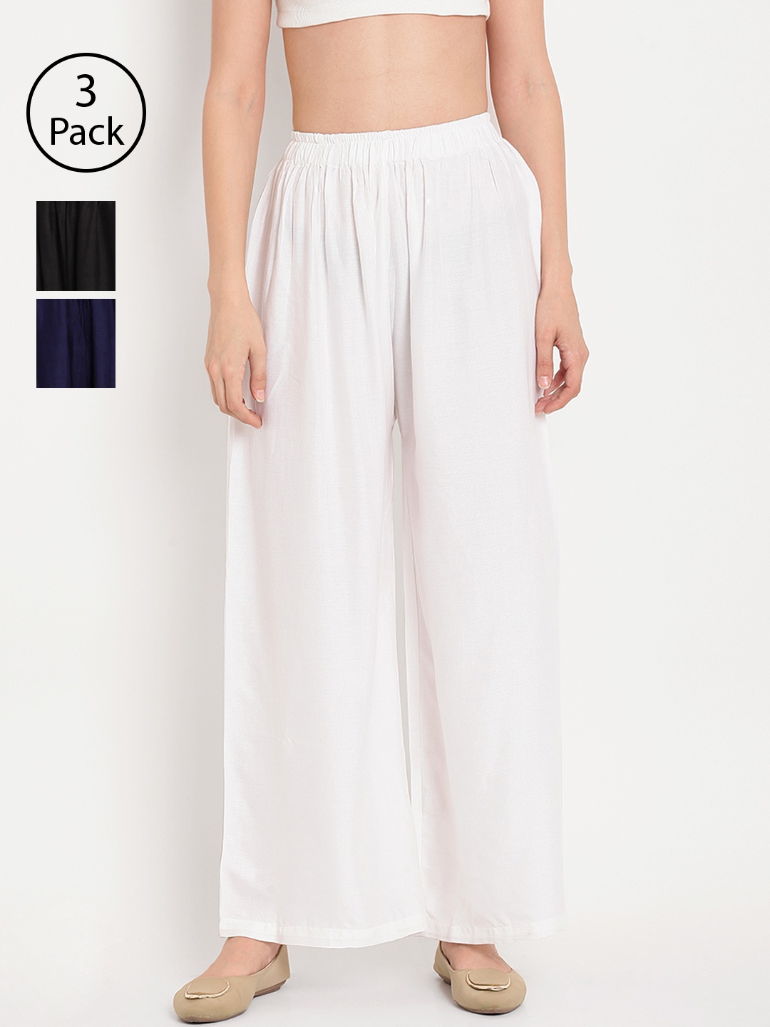 

TAG 7 Women Set of 3 Wide Leg Palazzos, Black