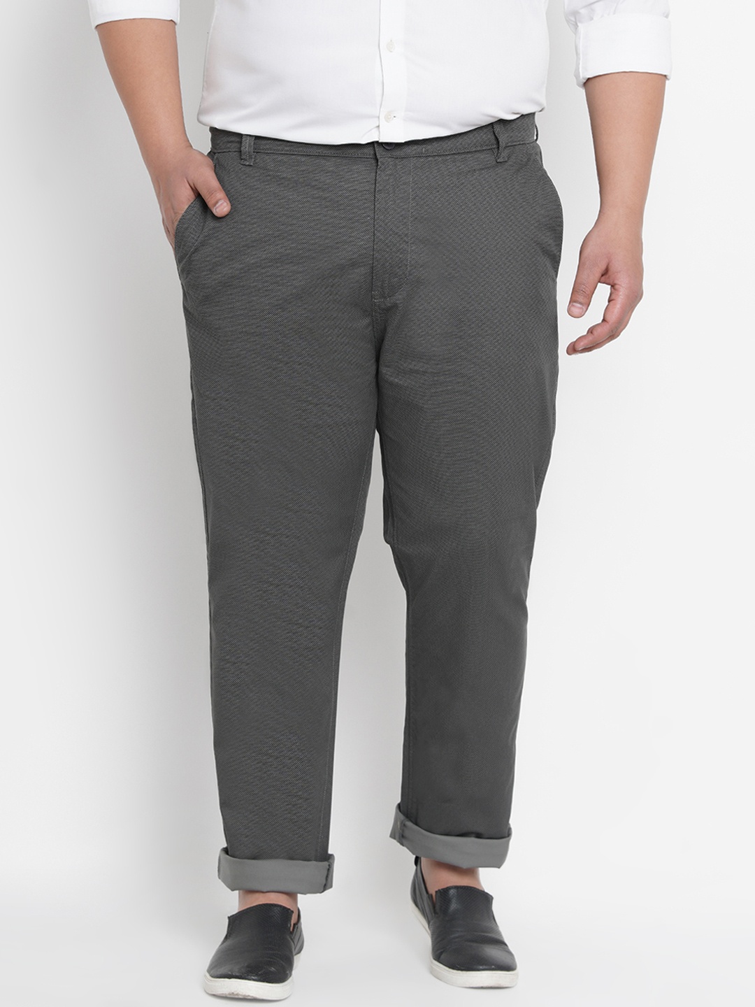 

John Pride Plus Size Men Grey Regular Fit Solid Trousers