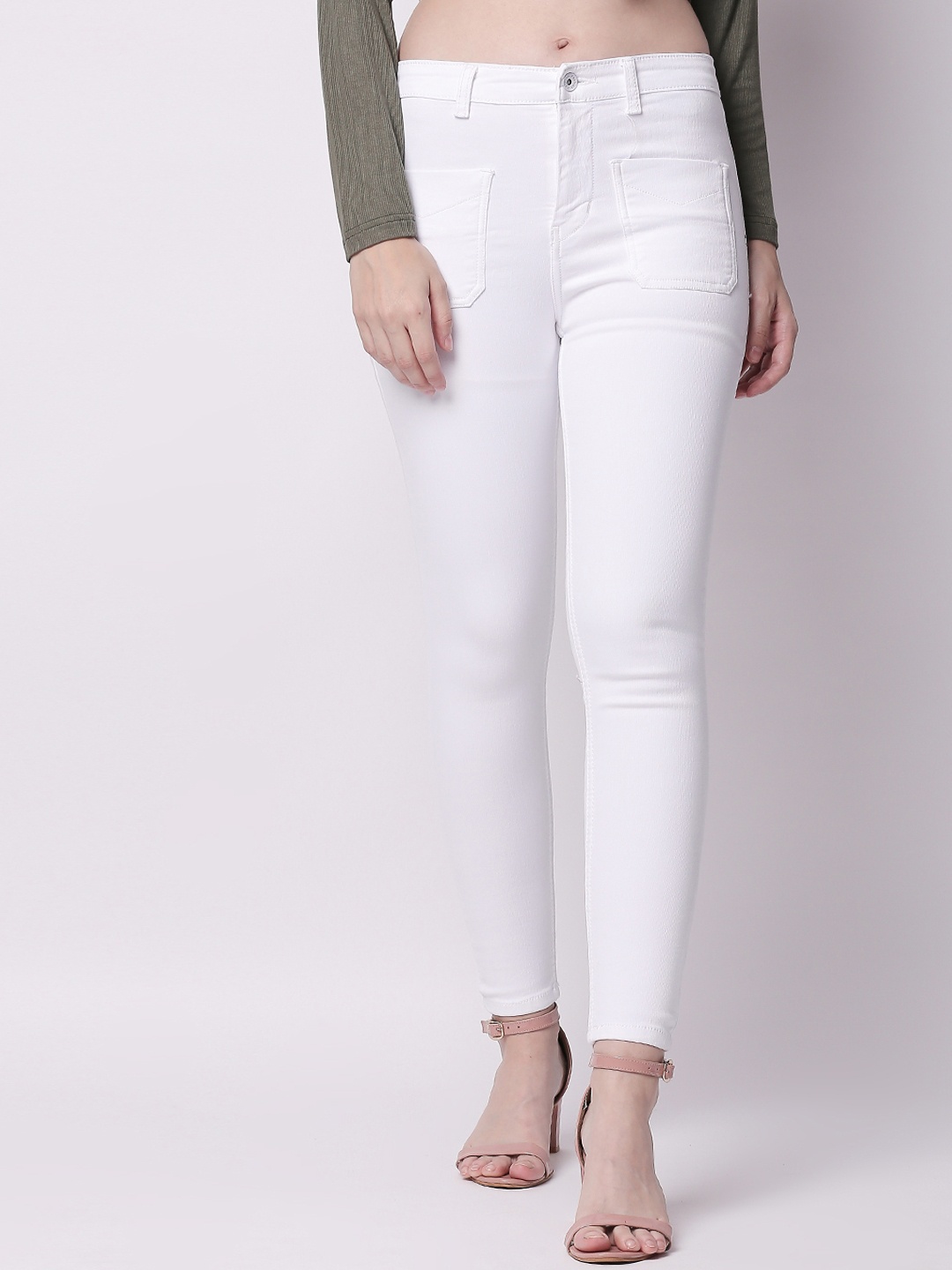 High Star Women White Slim Fit High-Rise Clean Look Stretchable Jeans