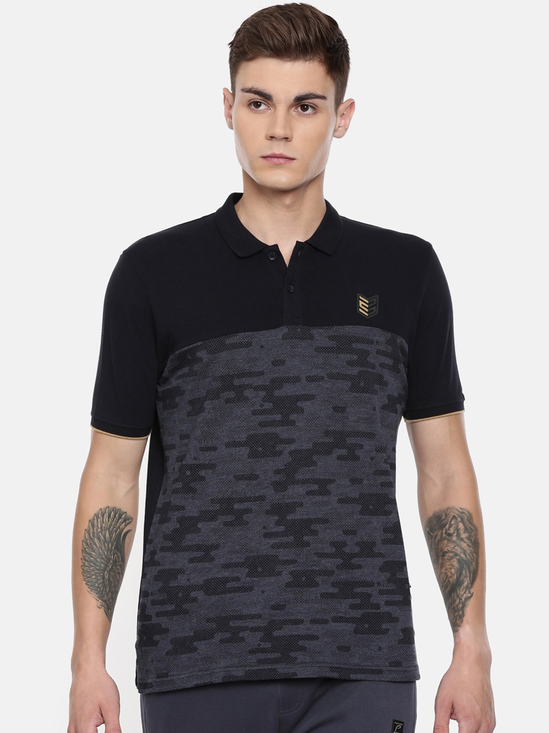 

Proline Active Men Navy Blue Printed Polo Collar Pure Cotton T-shirt