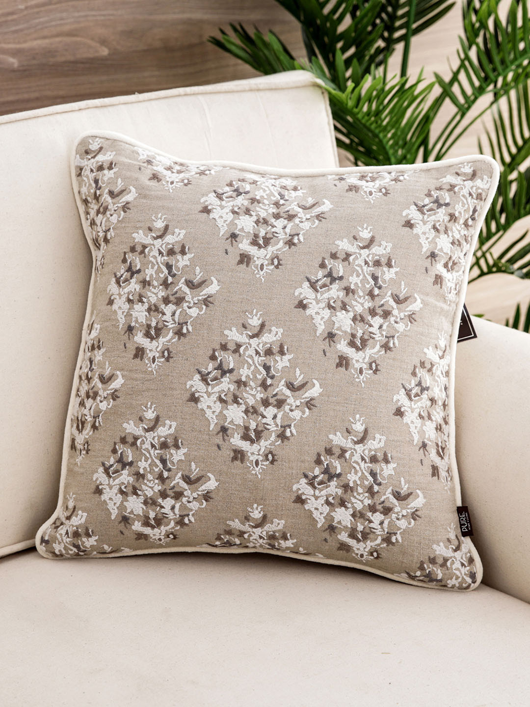 

Pure Home and Living Grey & White Ethnic Motifs Linen Square Cushion Cover