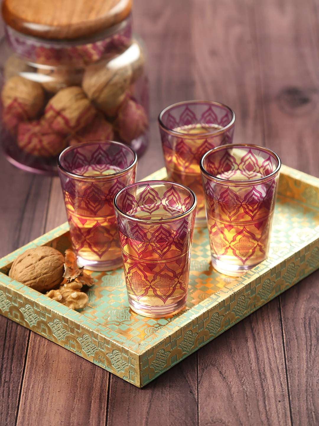 

India Circus by Krsnaa Mehta Set Of 4 Pink Printed Chai Glasses