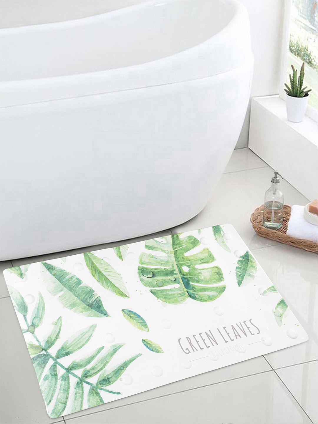 

Cortina White & Green Printed Microfibre Bath Rug