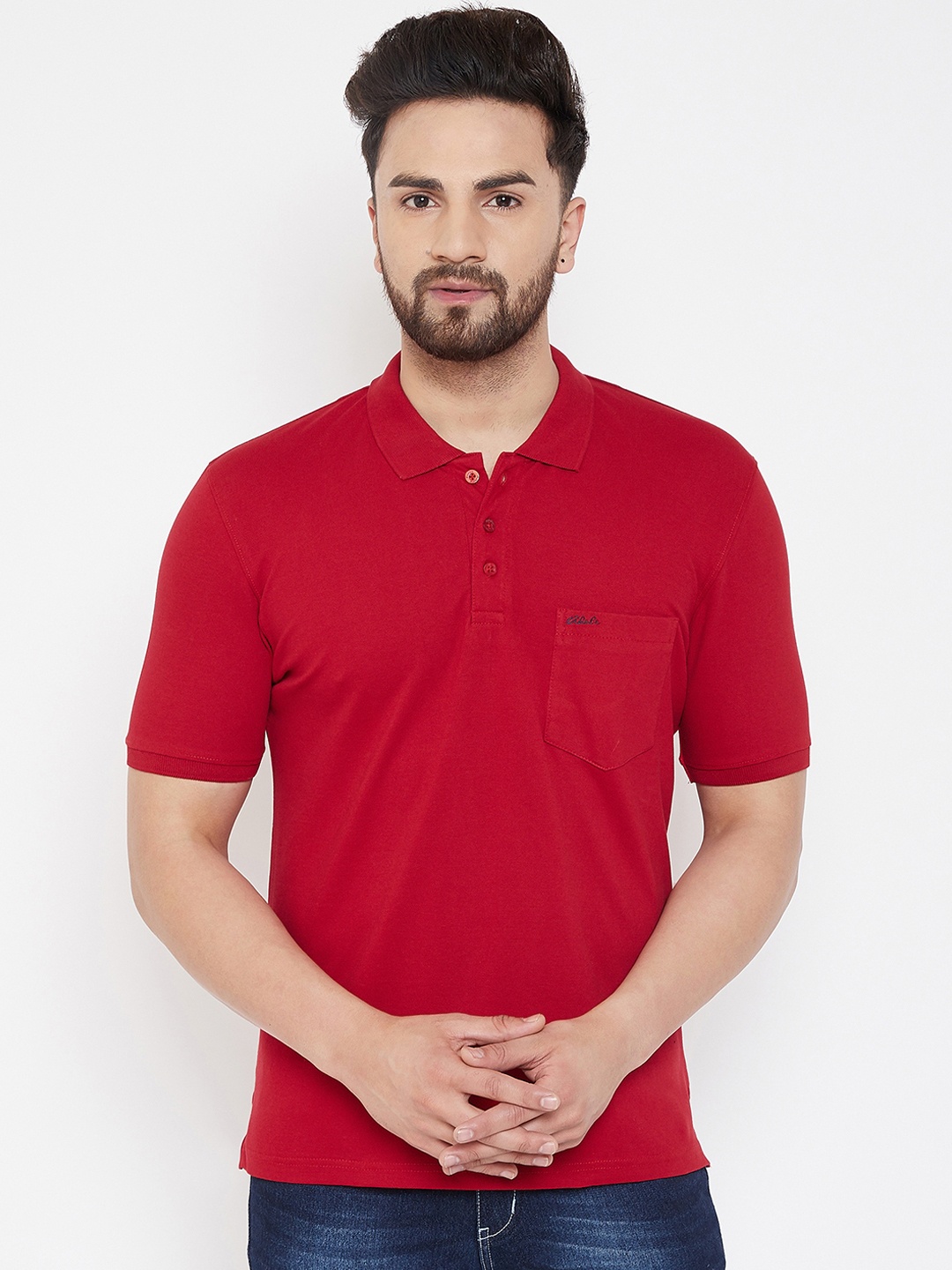 

Adobe Men Red Solid Polo Collar T-shirt