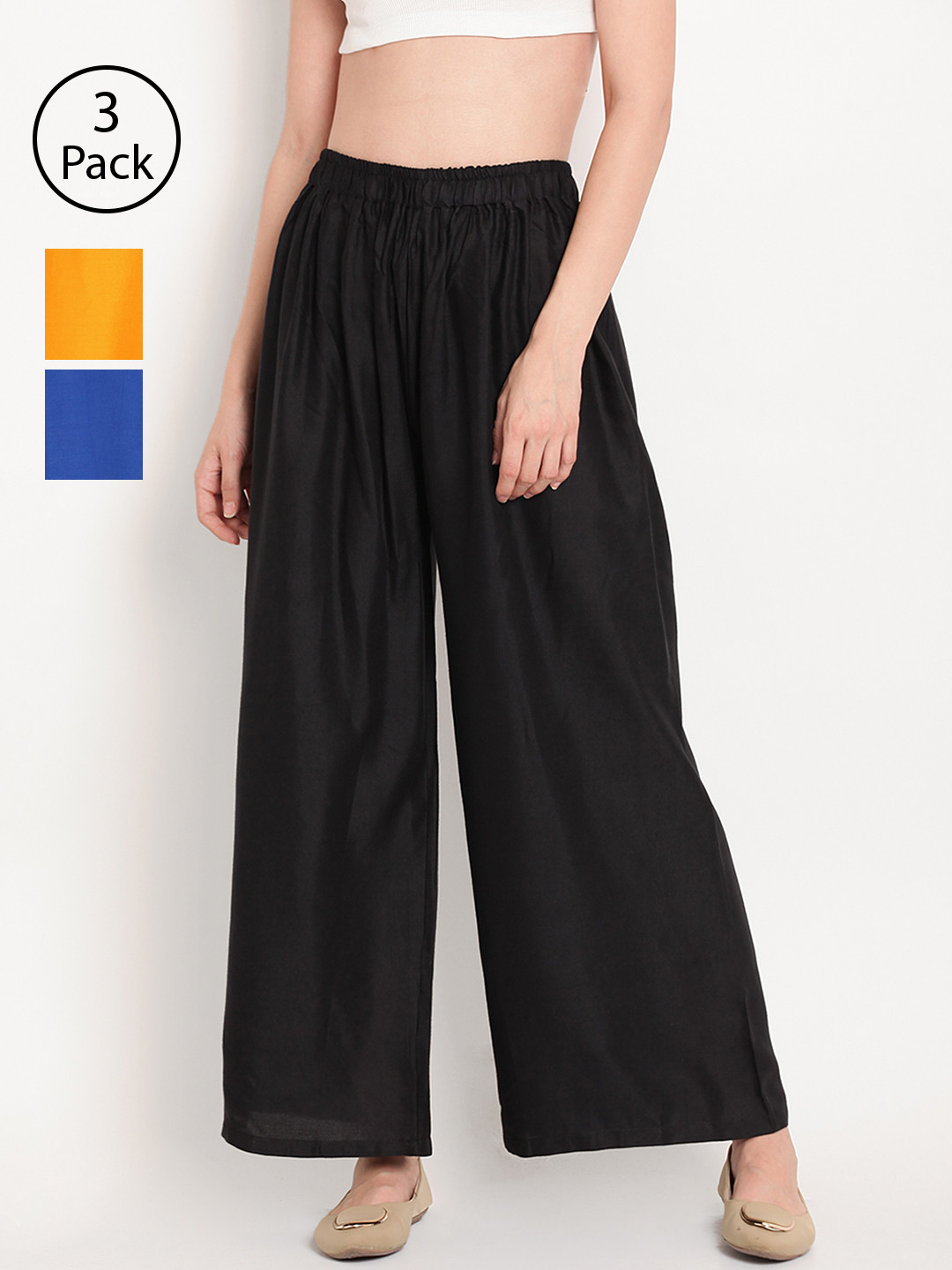 

TAG 7 Women Black & Yellow Solid Wide Leg Palazzos