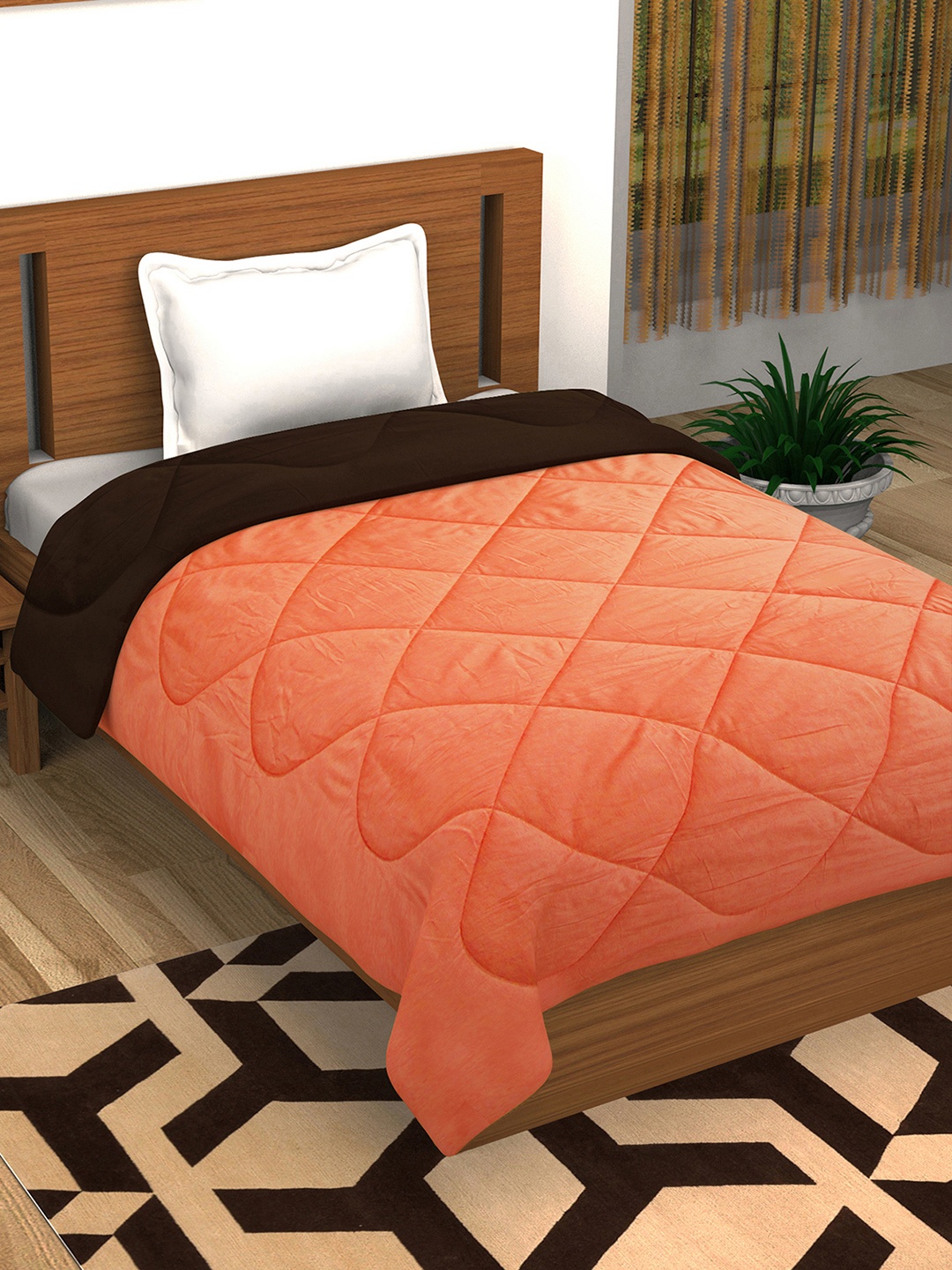 

Story@home Coffee Brown & Orange Solid Heavy Winter 200 GSM Single Bed Comforter