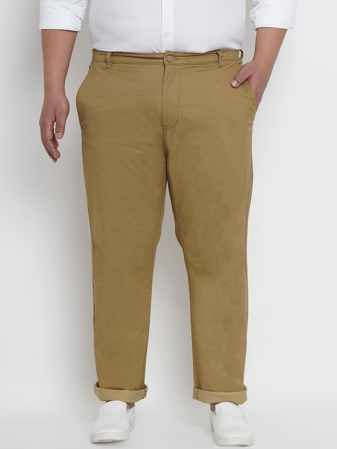

John Pride Plus Size Men Khaki Regular Fit Solid Trousers