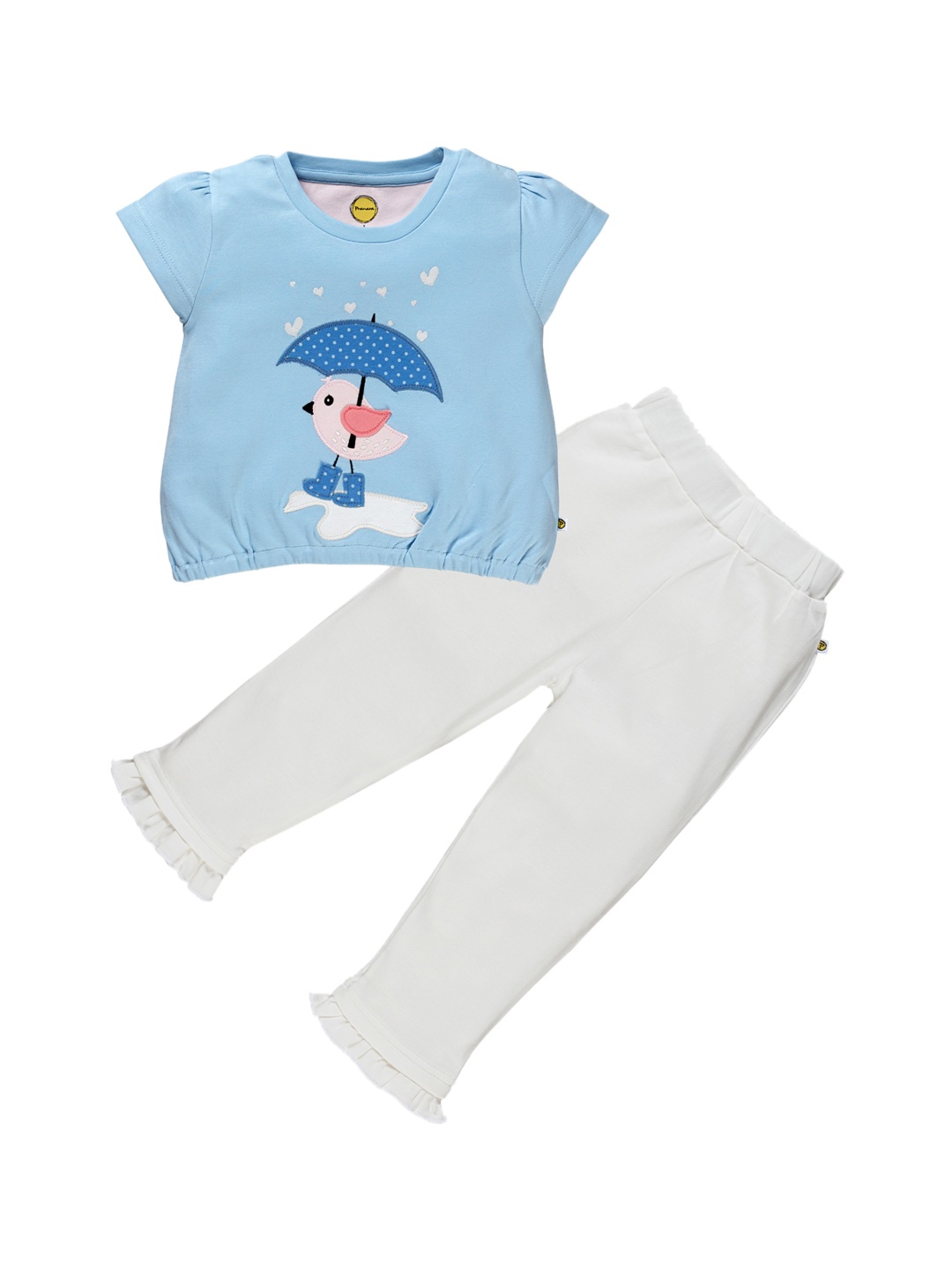

Pranava Girls Blue & Off-White Self Design Organic Cotton T-shirt with Pyjamas