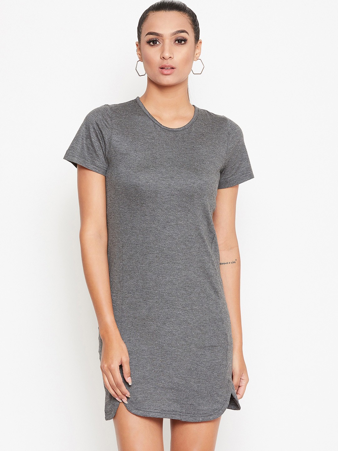 

La Zoire Women Grey Solid T-shirt Dress