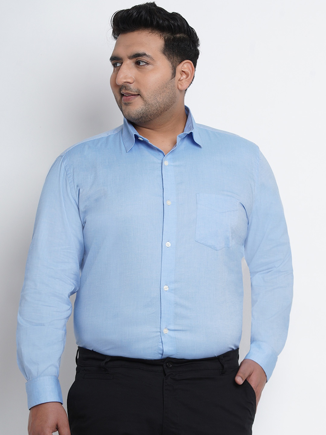 

John Pride Plus Size Men Blue Regular Fit Solid Formal Shirt