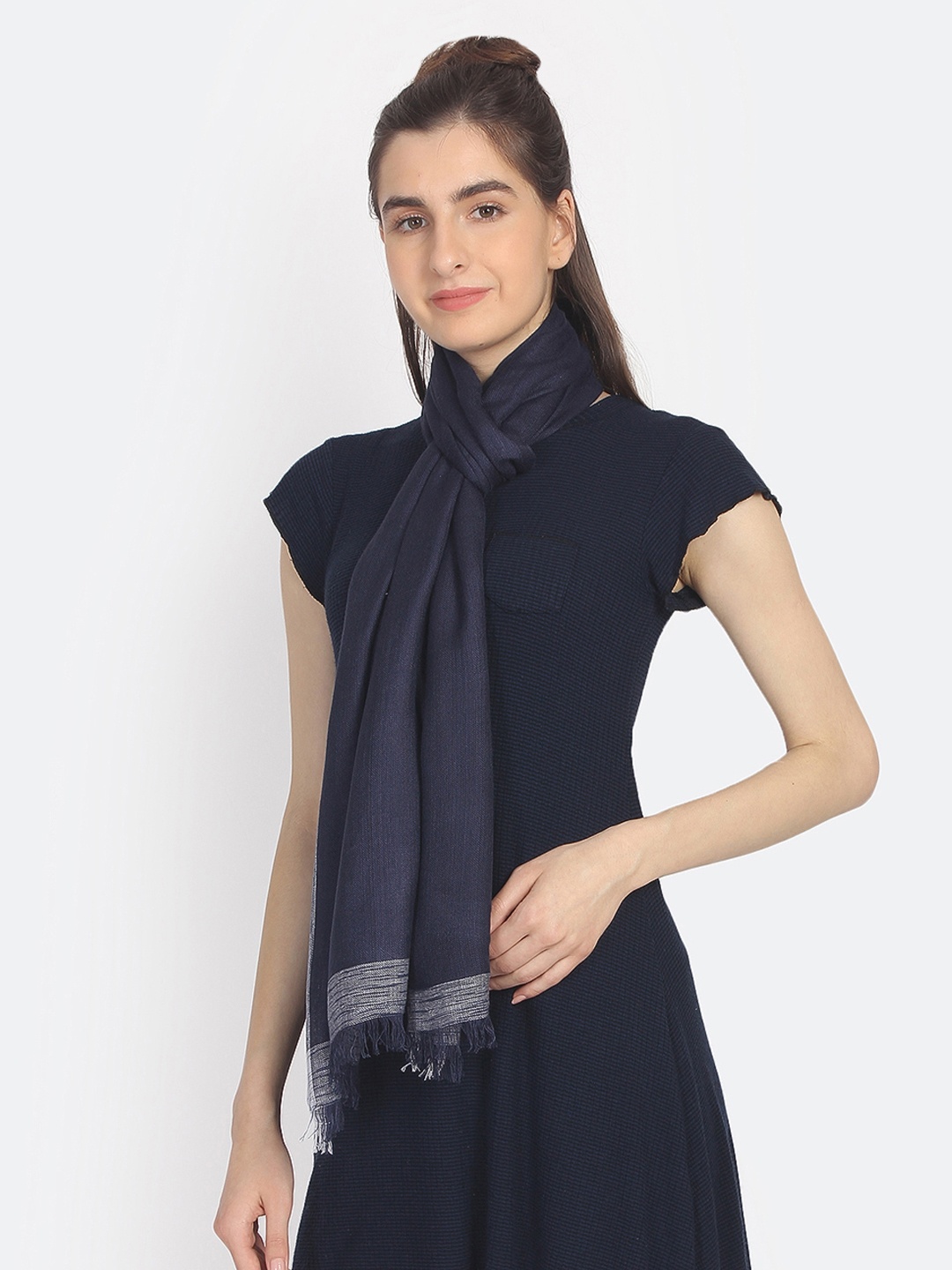 

Anekaant Women Navy Blue Woven Design Stole