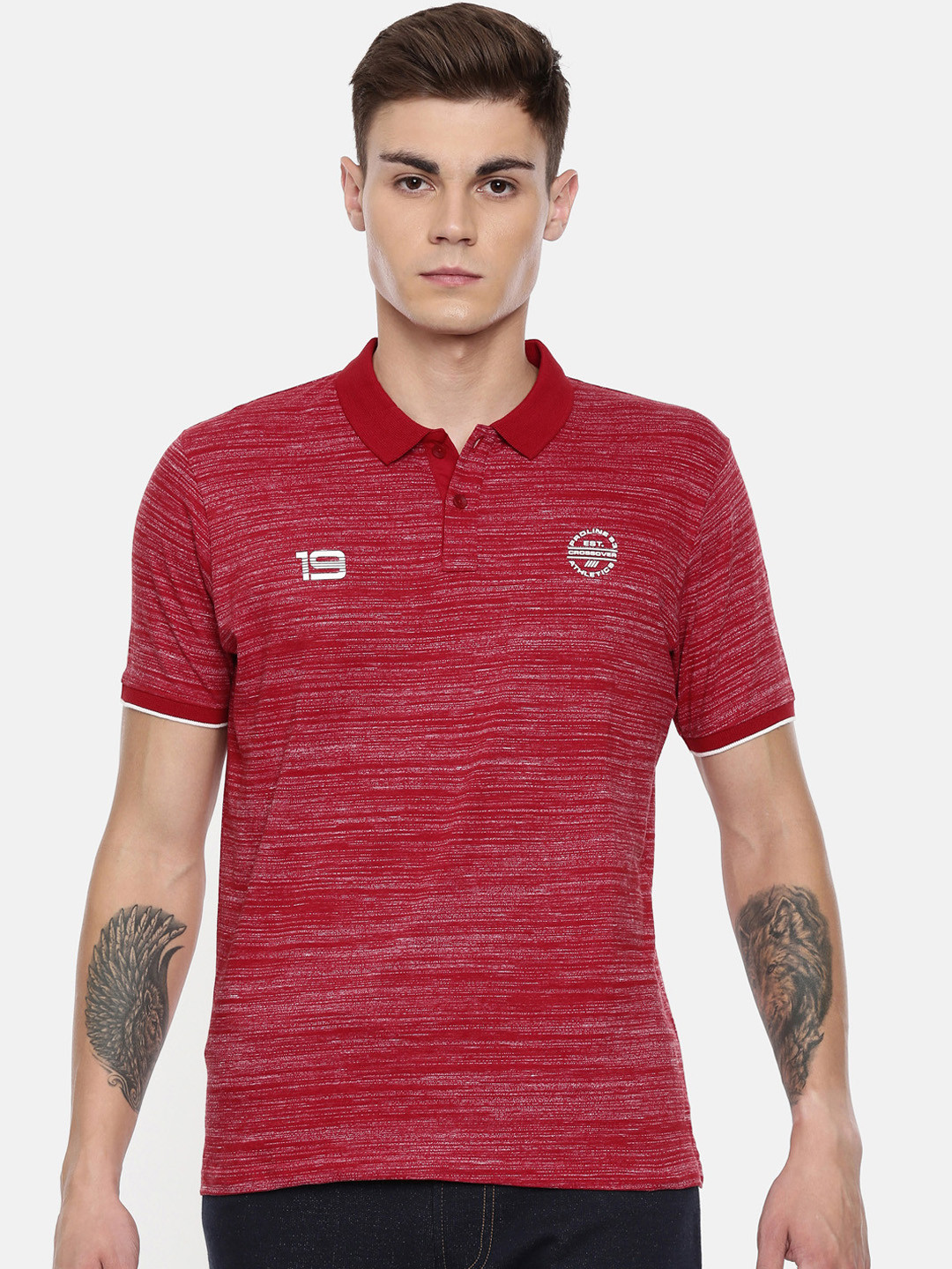 

Proline Active Men Red Striped Polo Collar T-shirt