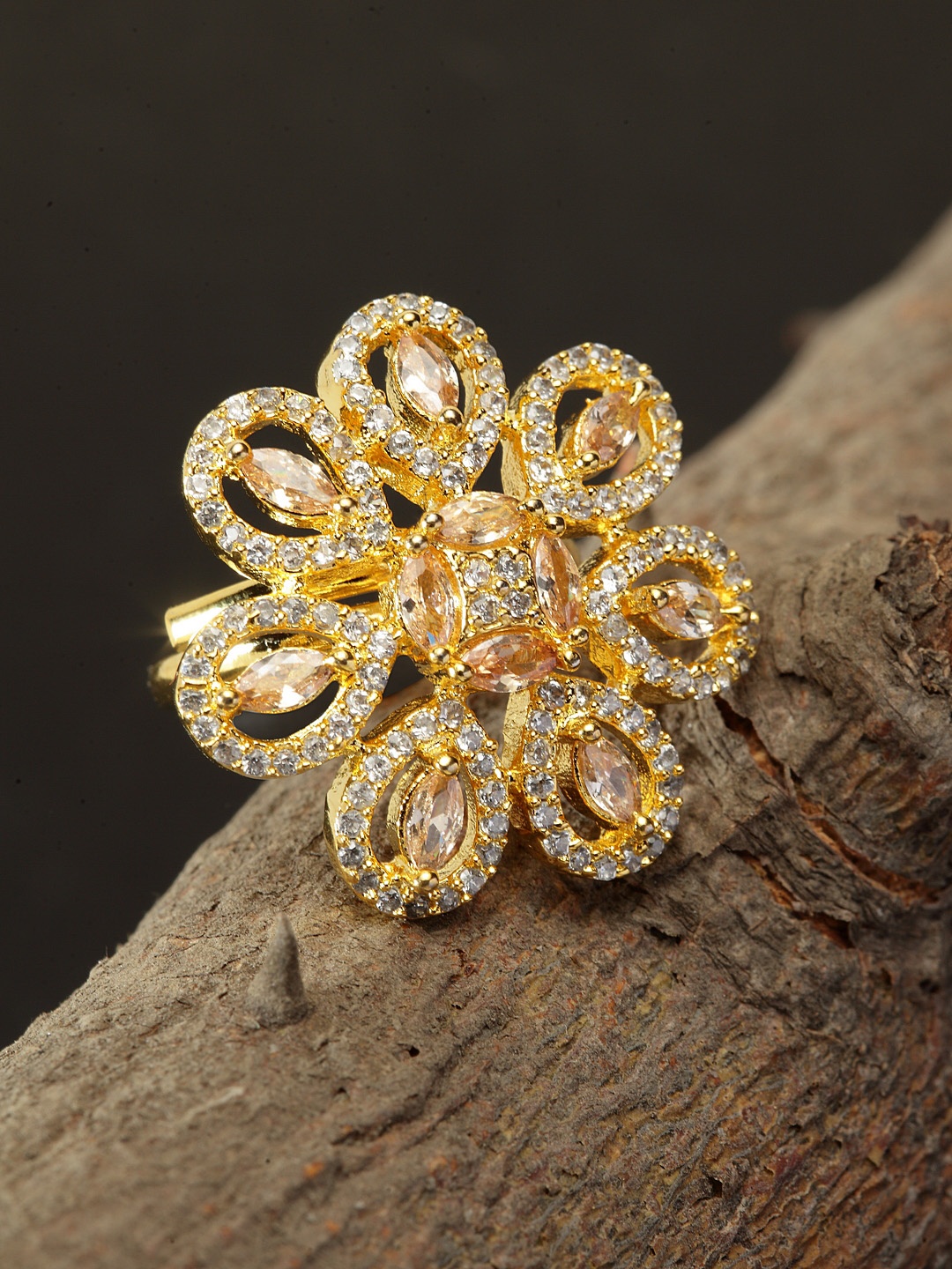 

Bhana Fashion Women Gold Plated American Diamond Stone Studded Handcrafted Ring