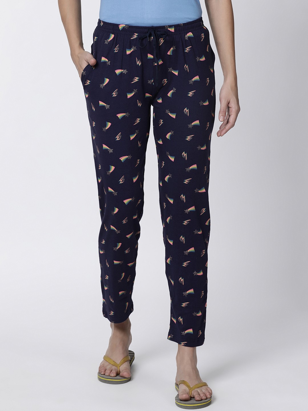 Kryptic Women Relaxed Fit Printed Lounge Pants, Navy blue