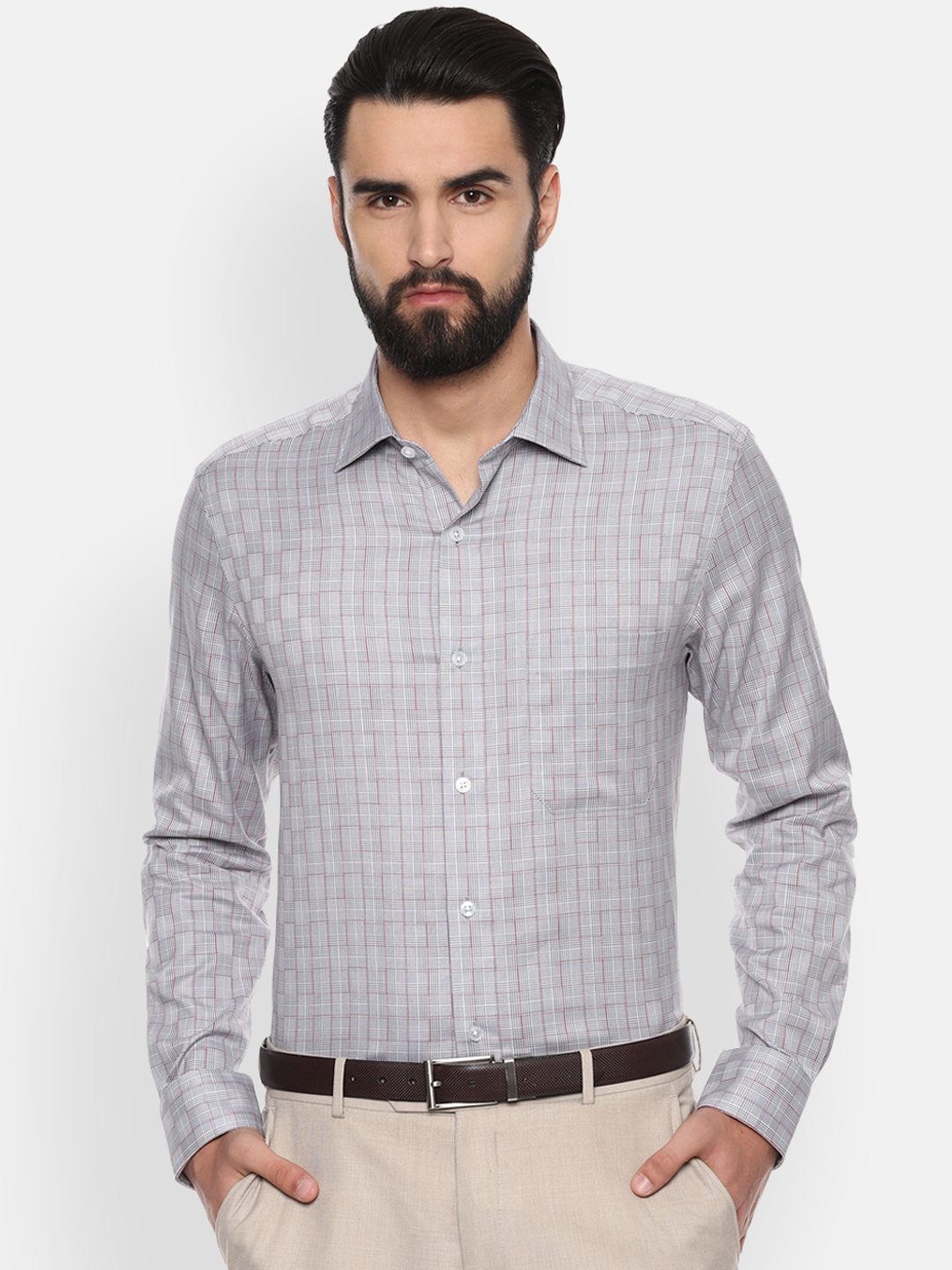 

Louis Philippe Men Grey Regular Fit Checked Formal Shirt