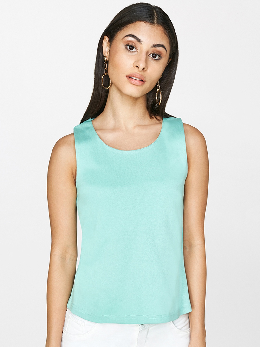 

AND Women Sea Green Solid Tank Top