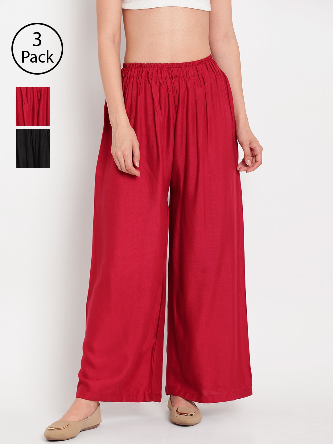 

TAG 7 Women Pack of 3 Solid Wide Leg Palazzos, Black