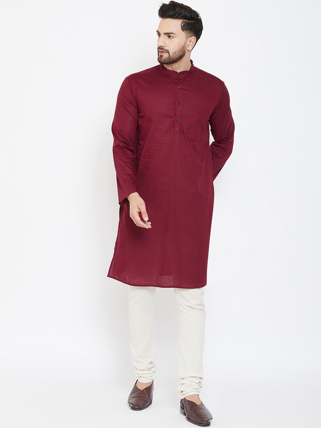 

even Men Maroon Woven Design Straight Kurta