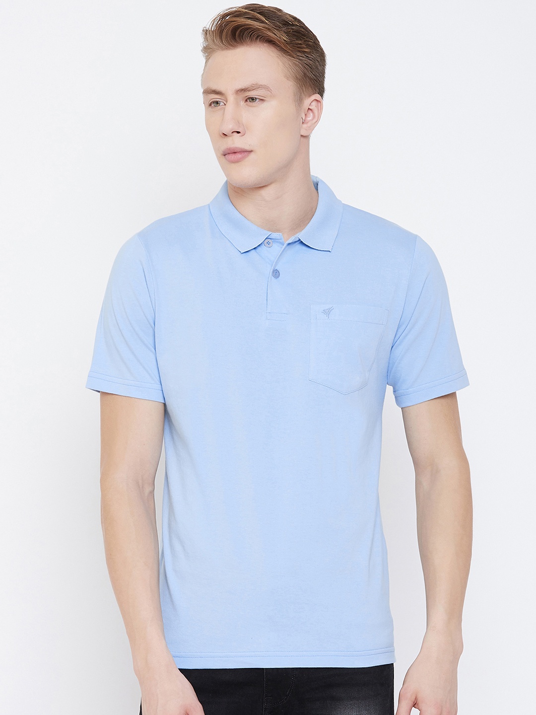 

NEVA Men Blue Polo Collar Cotton T-shirt