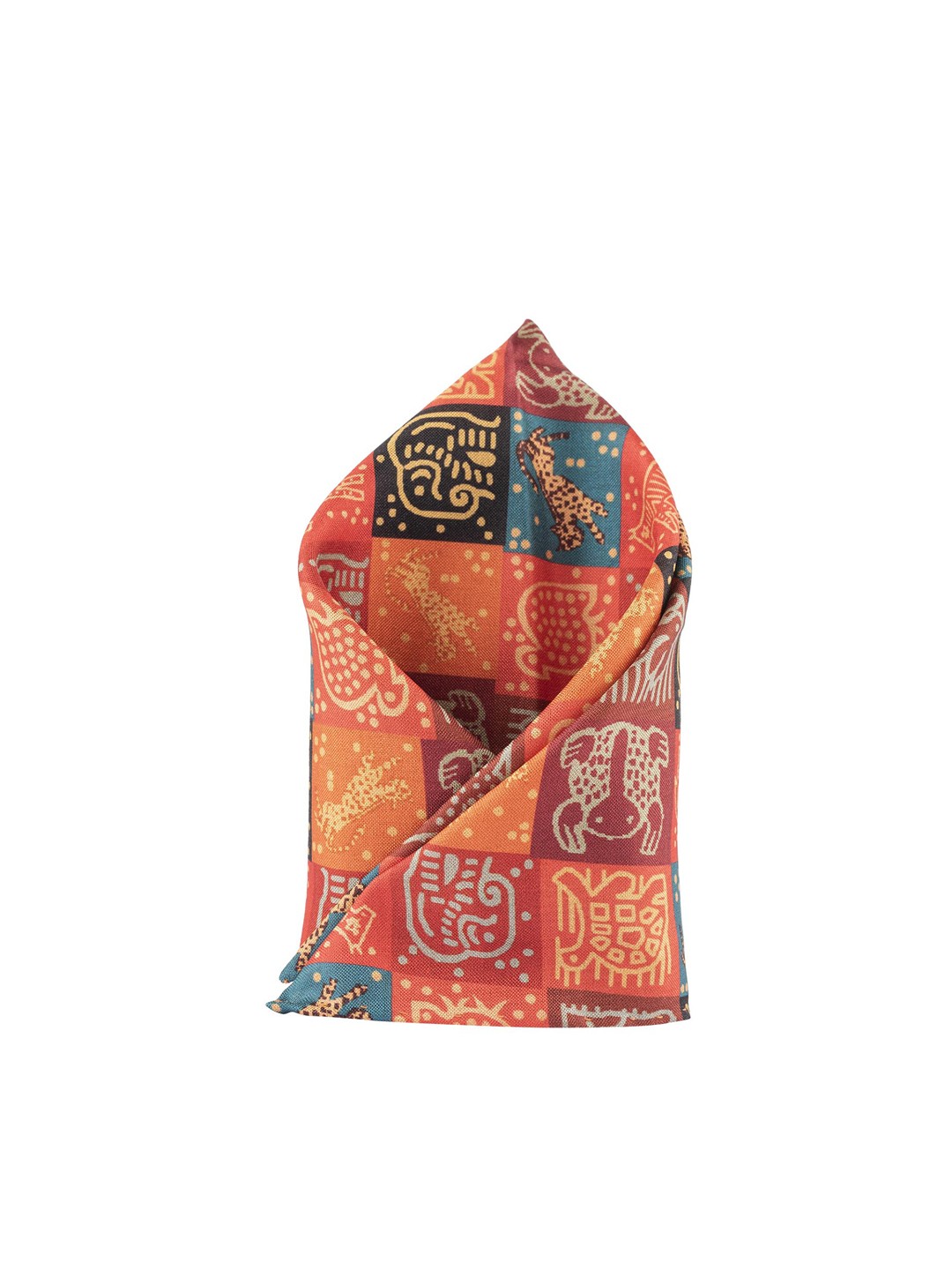

The Tie Hub Men Orange & Blue Animal Blocks Printed Pocket Square, Red