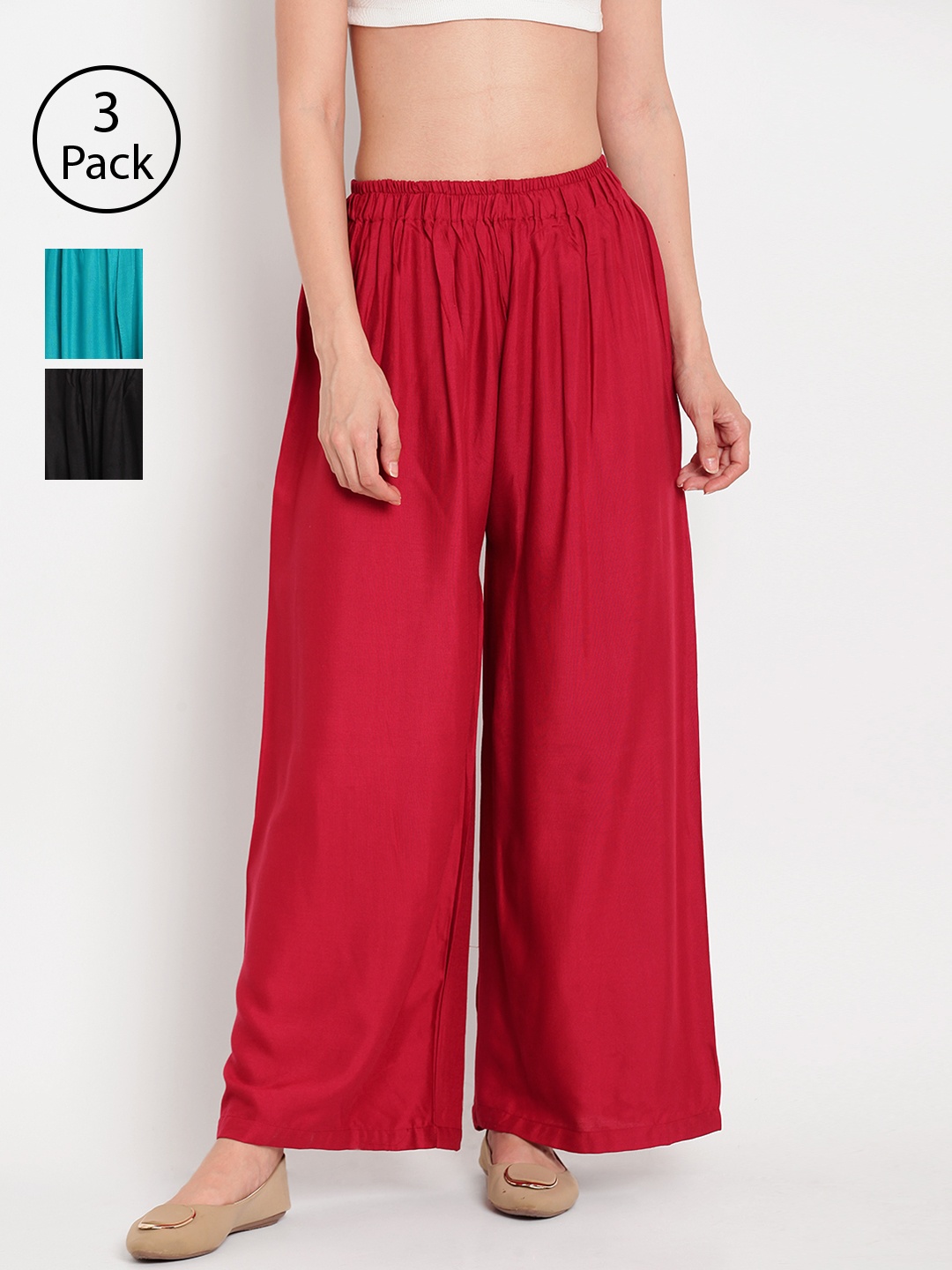 

TAG 7 Women Set of 3 Wide Leg Palazzos, Black