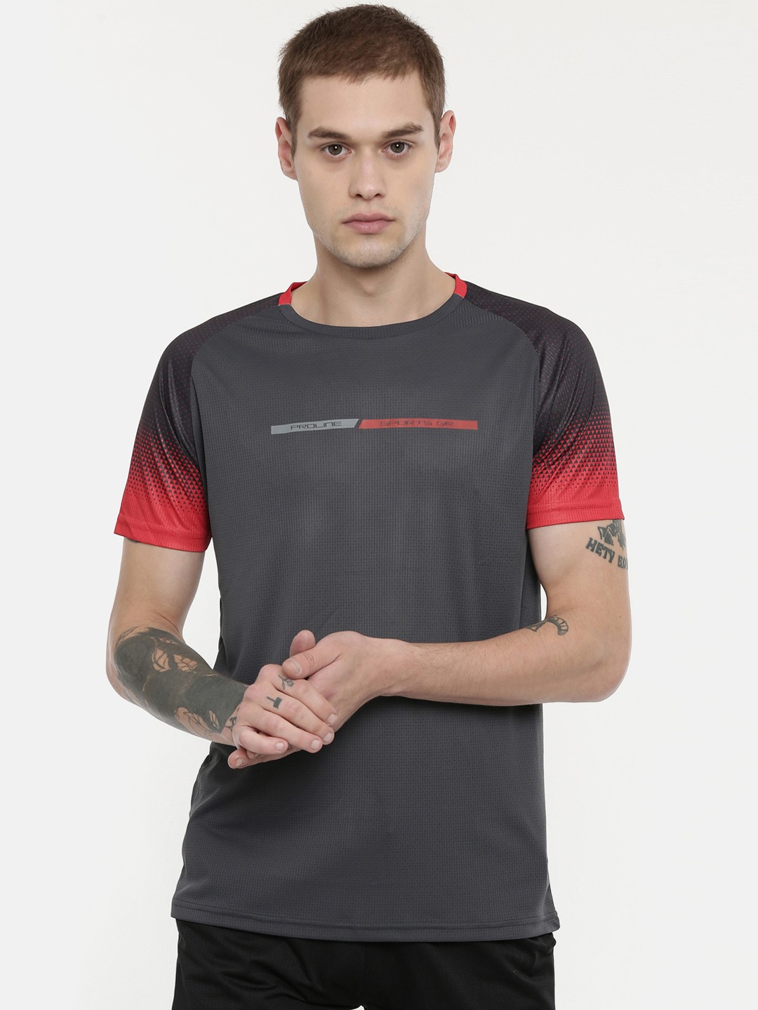 

Proline Active Men Grey Printed Round Neck T-shirt