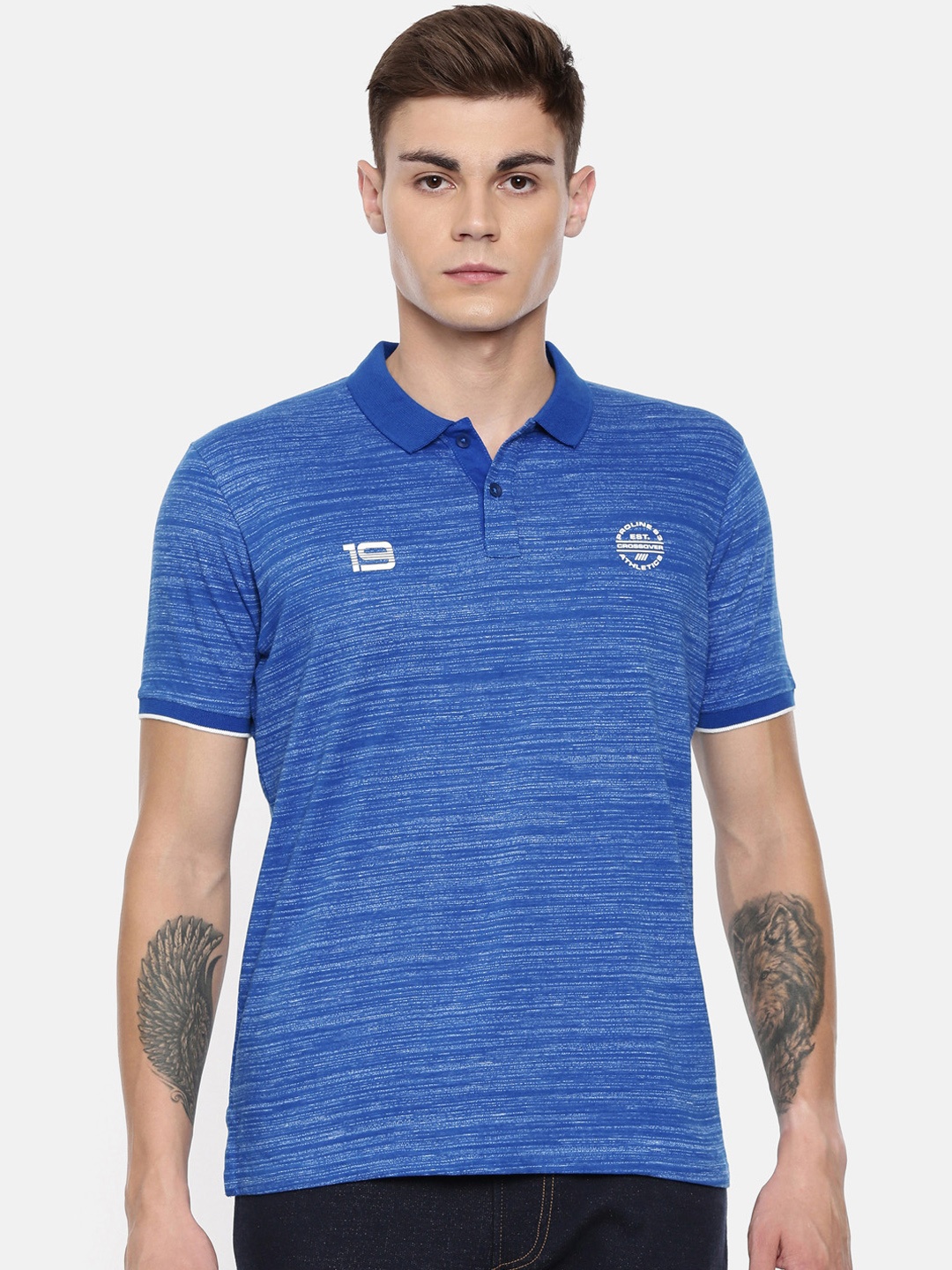 

Proline Active Men Blue Striped Polo Collar T-shirt