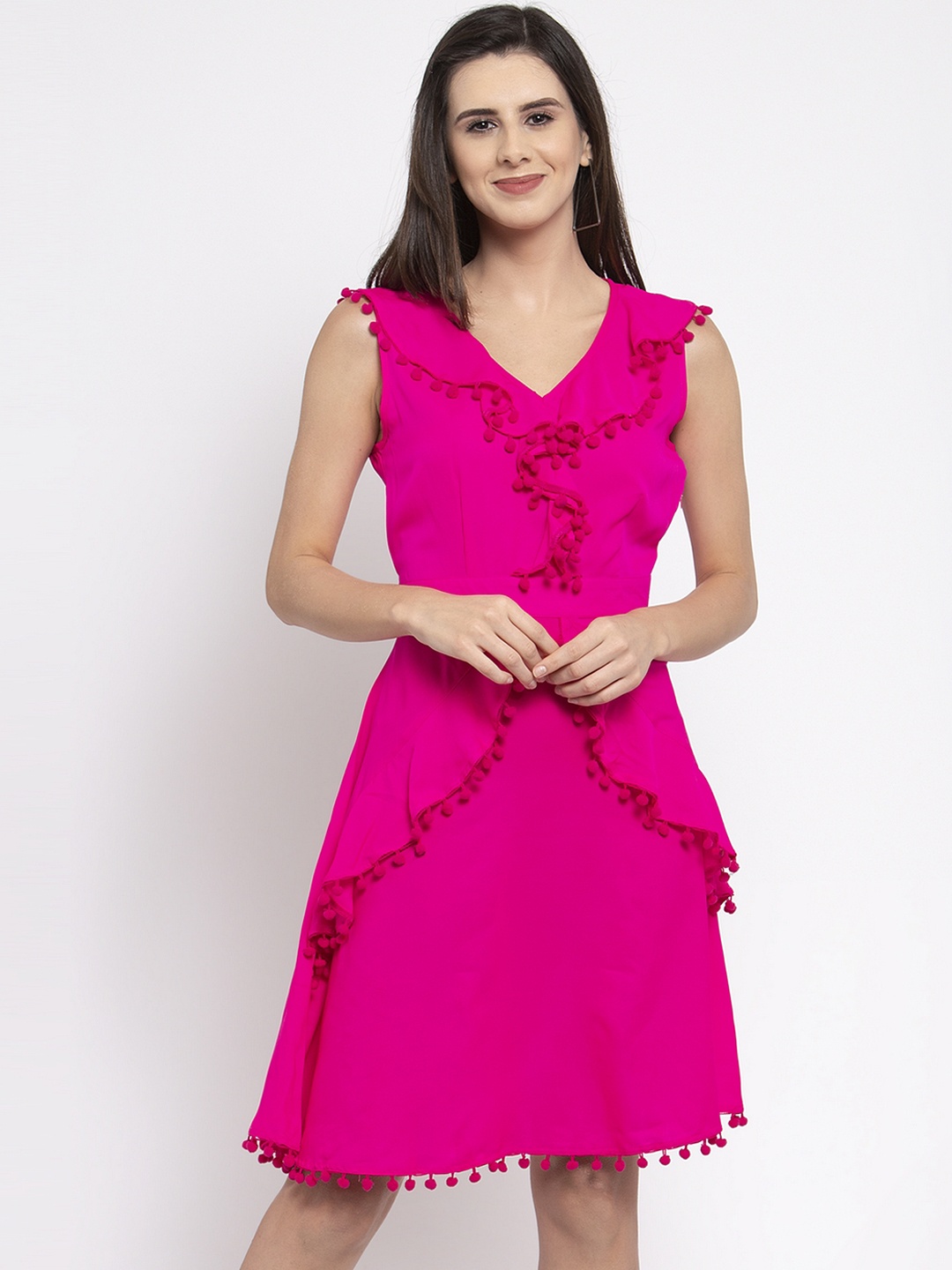 

Karmic Vision Women Pink Solid Fit and Flare Dress