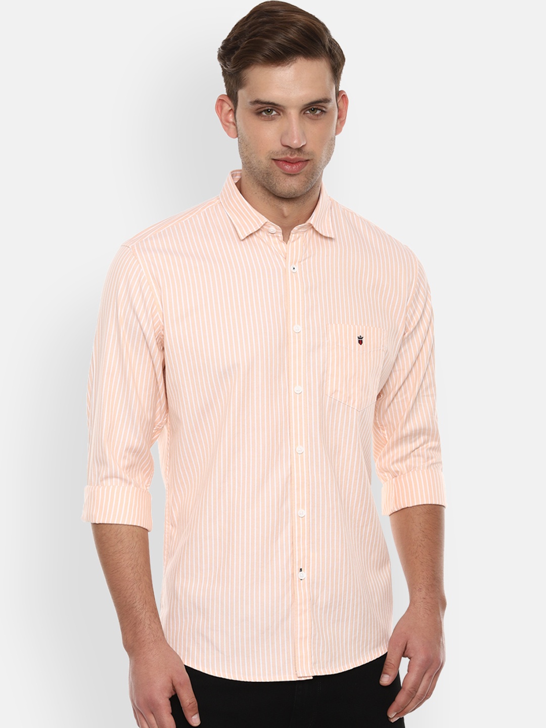 

Louis Philippe Sport Men Orange & White Slim Fit Striped Casual Shirt