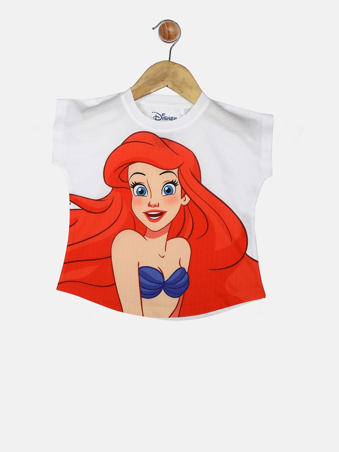 YK Disney Girls White Printed T-shirt