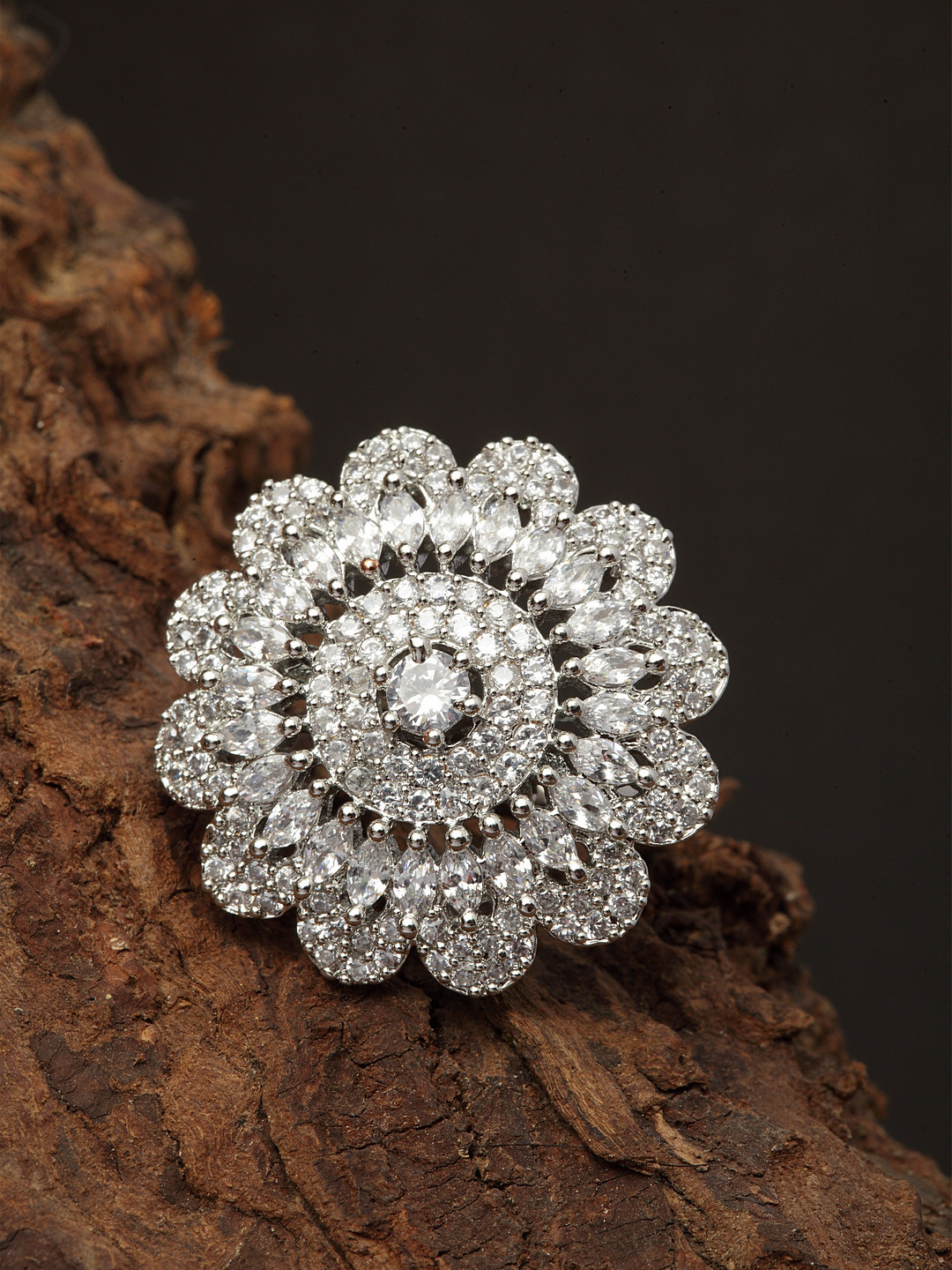 

Bhana Fashion Silver-Plated AD-Studded Handcrafted Finger Ring