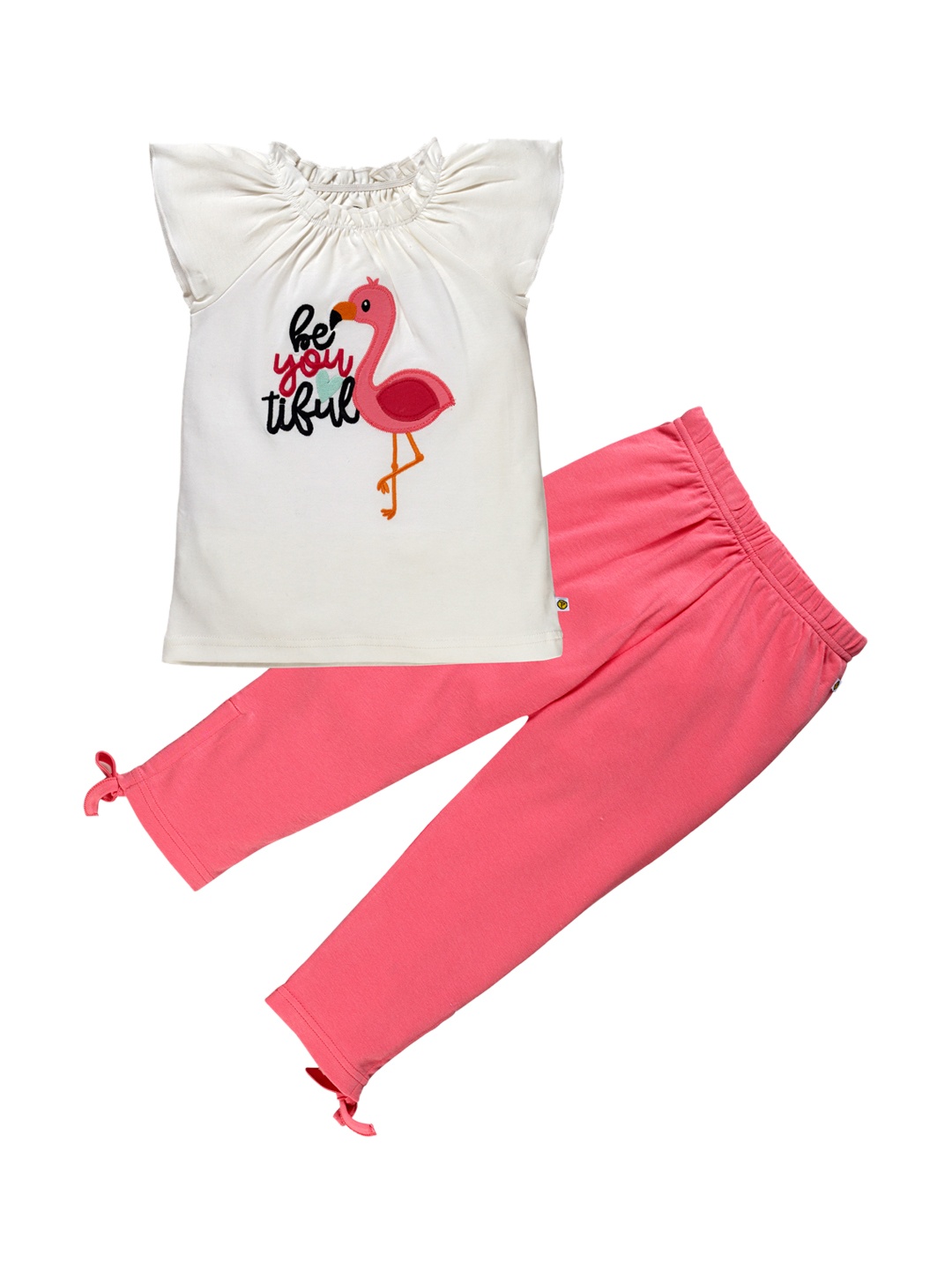 

Pranava Girls White & Pink Printed Organic Cotton T-shirt with Pyjamas