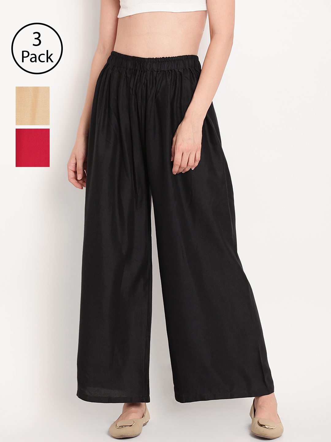 

TAG 7 Women Set of 3 Wide Leg Palazzos, Black