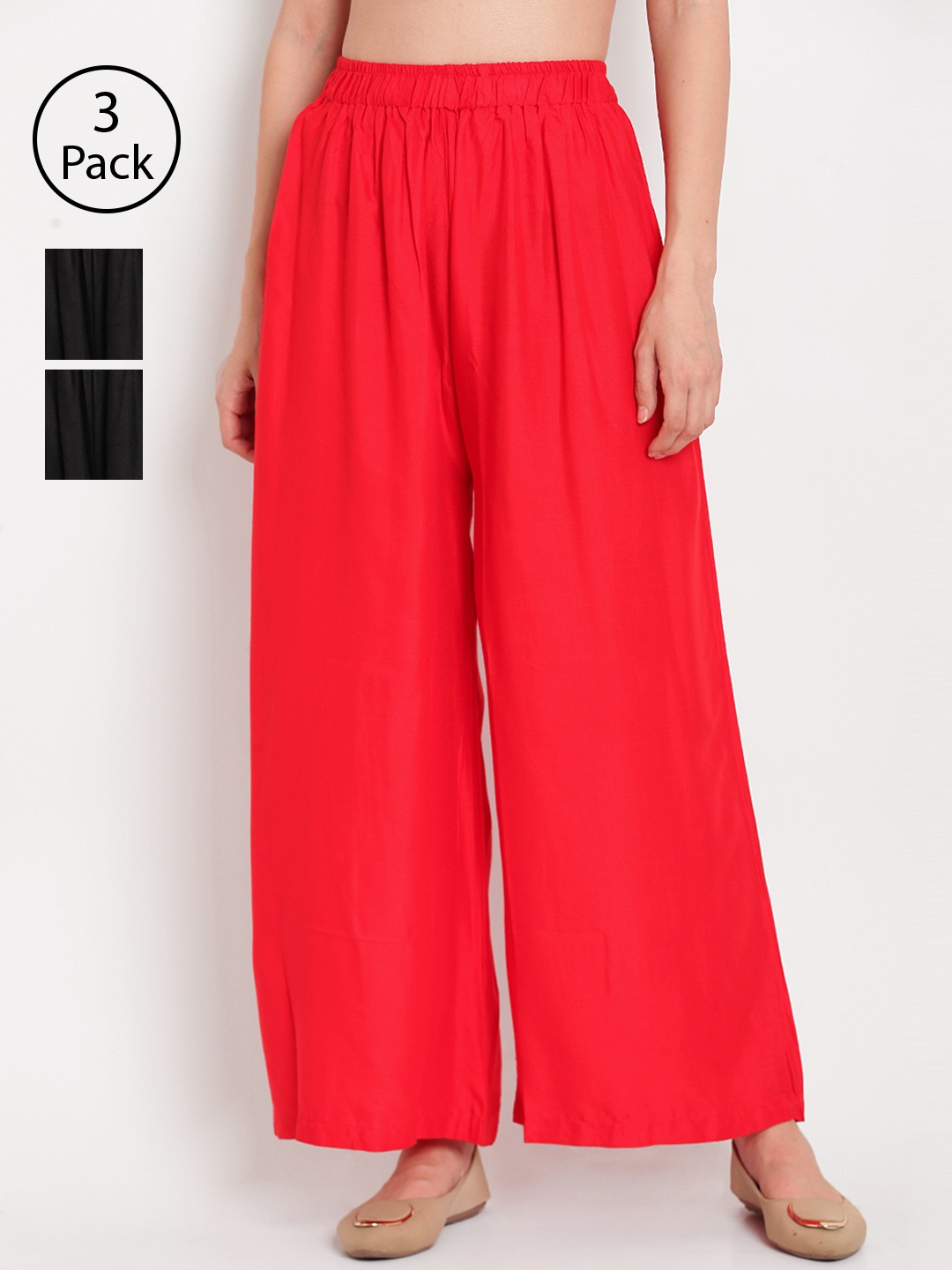 

TAG 7 Women Pack of 3 Solid Wide Leg Palazzos, Black