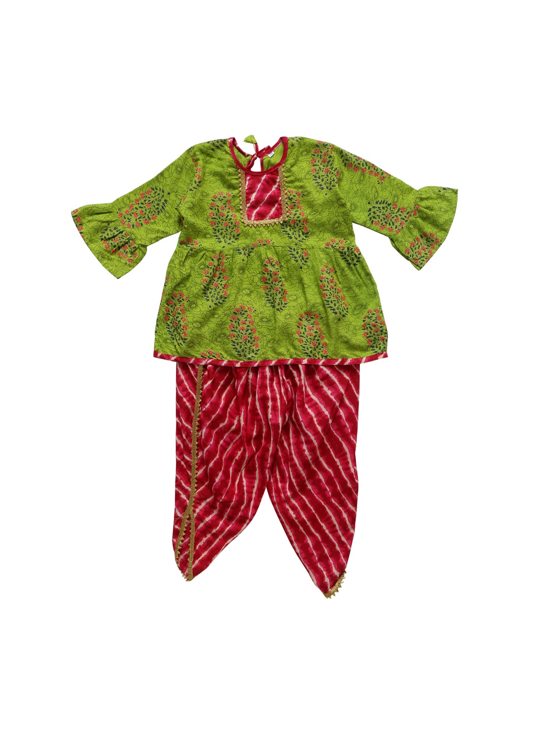 

Chipbeys Girls Green & Magenta Printed Kurta with Dhoti Pants