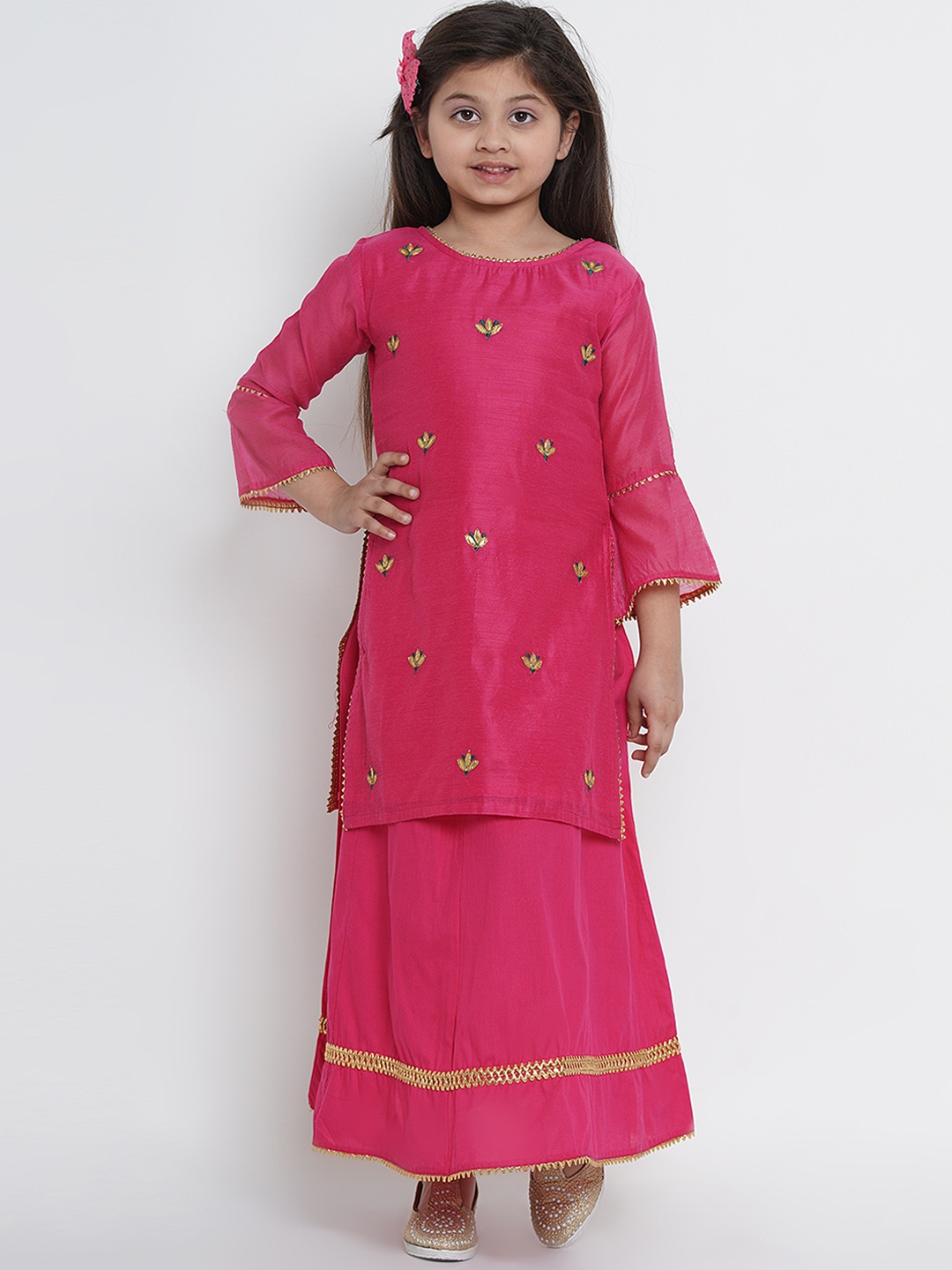 

Bitiya by Bhama Girls Pink Embroidered Kurta with Skirt