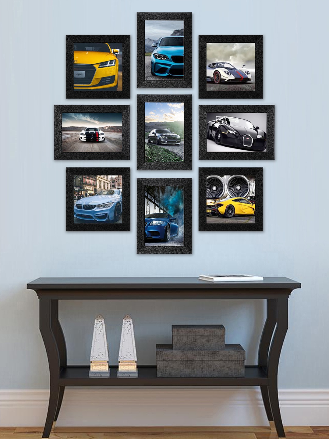 

SWADESI STUFF Set Of 9 Black Textured Individual Wall Photo Frames