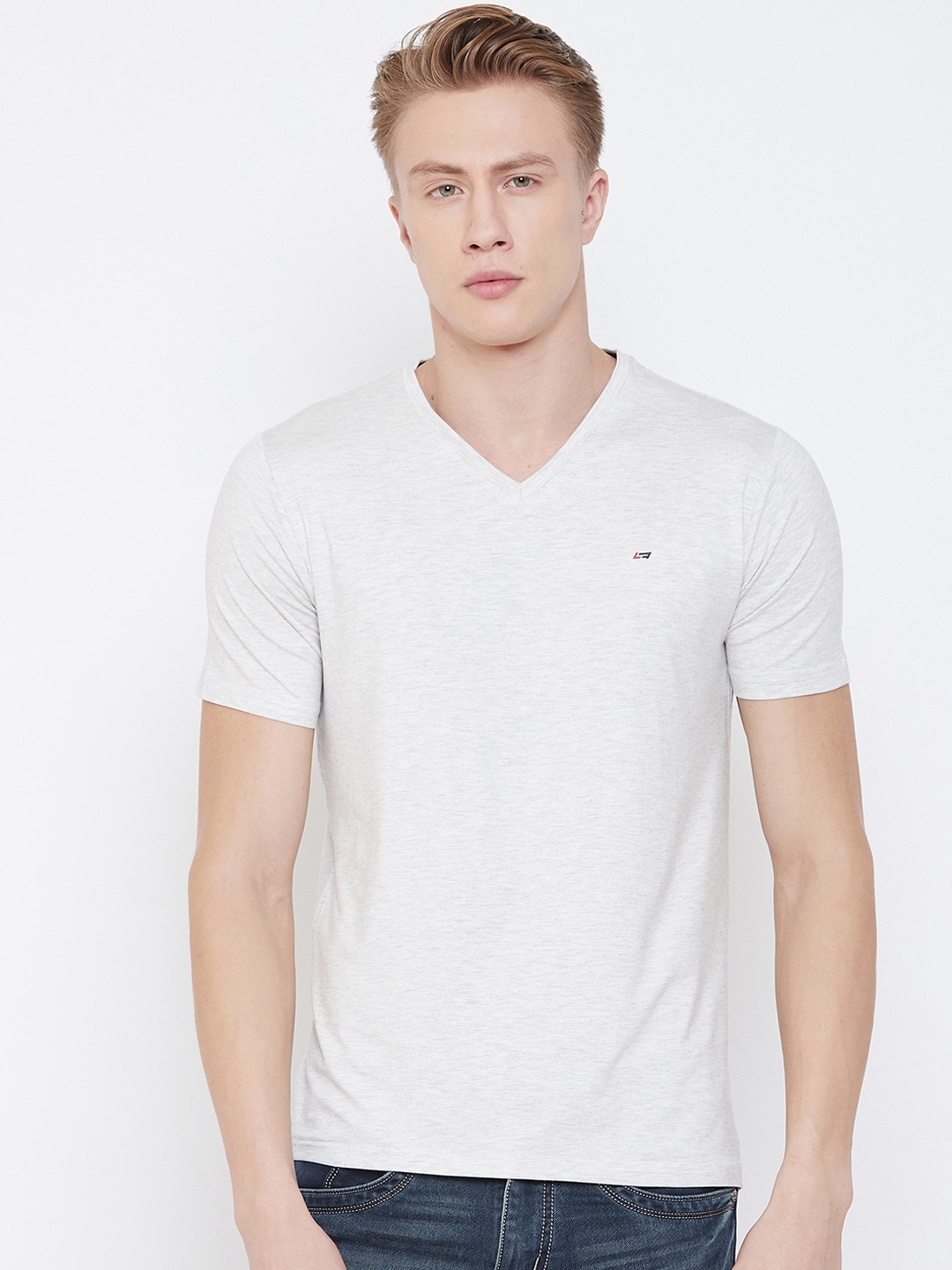 

NEVA Men Grey Solid V-Neck T-shirt
