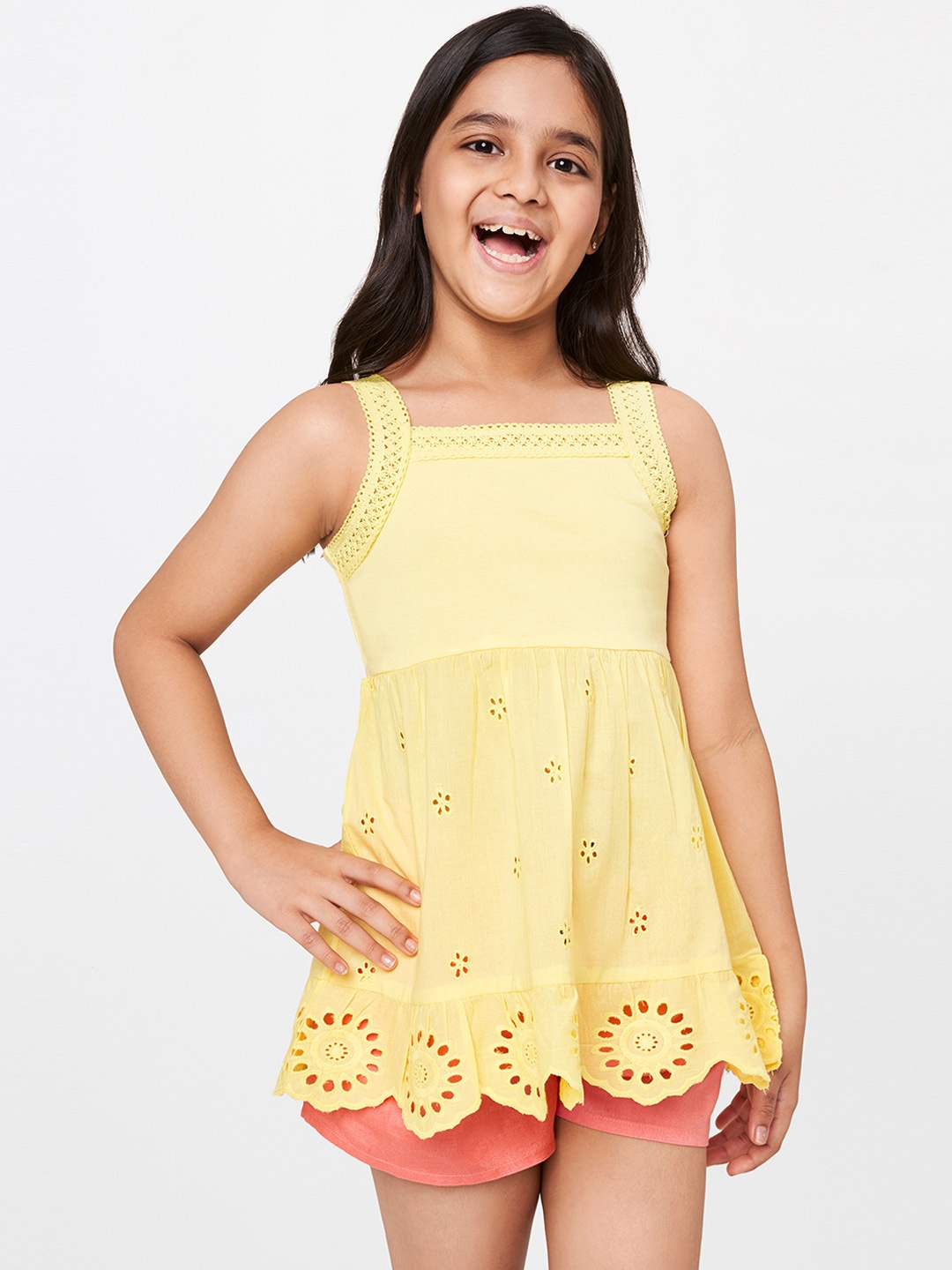 

Global Desi Girls Yellow Solid A-Line Top