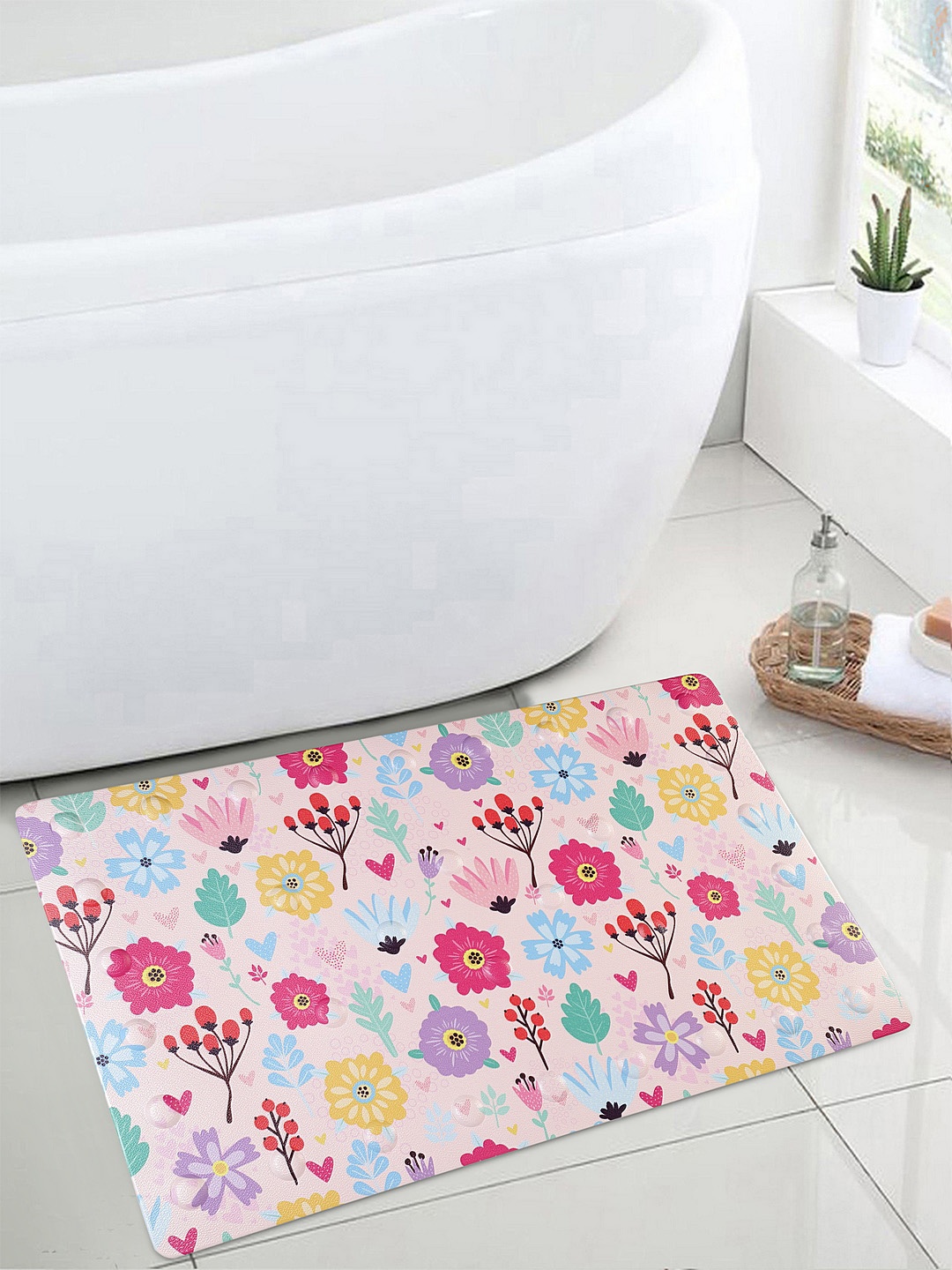 

Cortina Pink & Green Floral Printed Microfibre Bath Rug