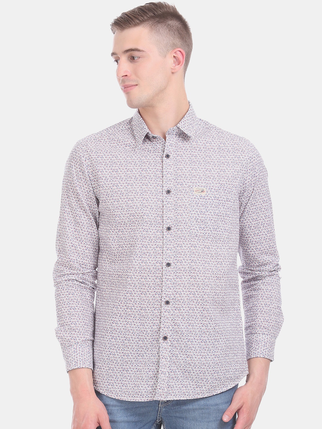 

U.S. Polo Assn. Denim Co. Men White Regular Fit Printed Casual Shirt