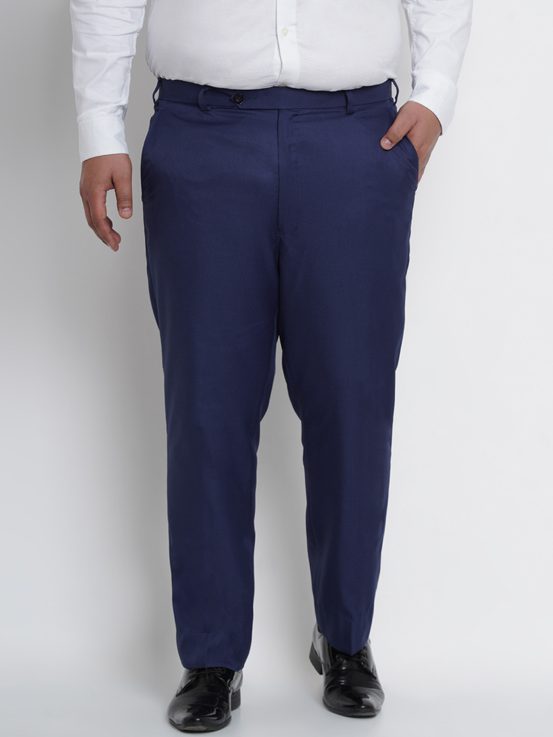 

John Pride Plus Size Men Navy Blue Regular Fit Solid Regular Trousers