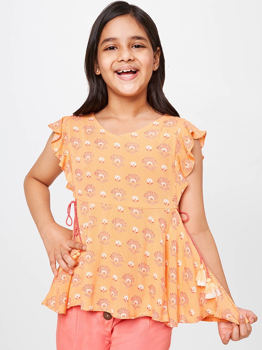 

Global Desi Girls Peach-Coloured Printed Top