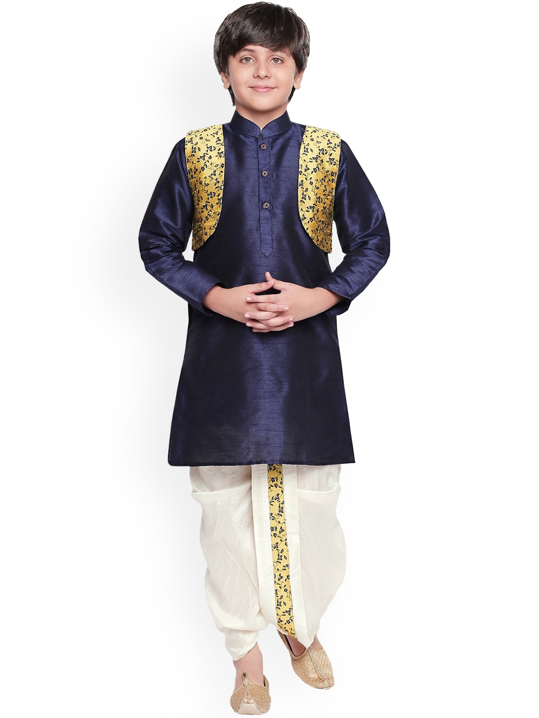 Jeetethnics Boys Navy Blue & White Solid Kurta with Dhoti Pants