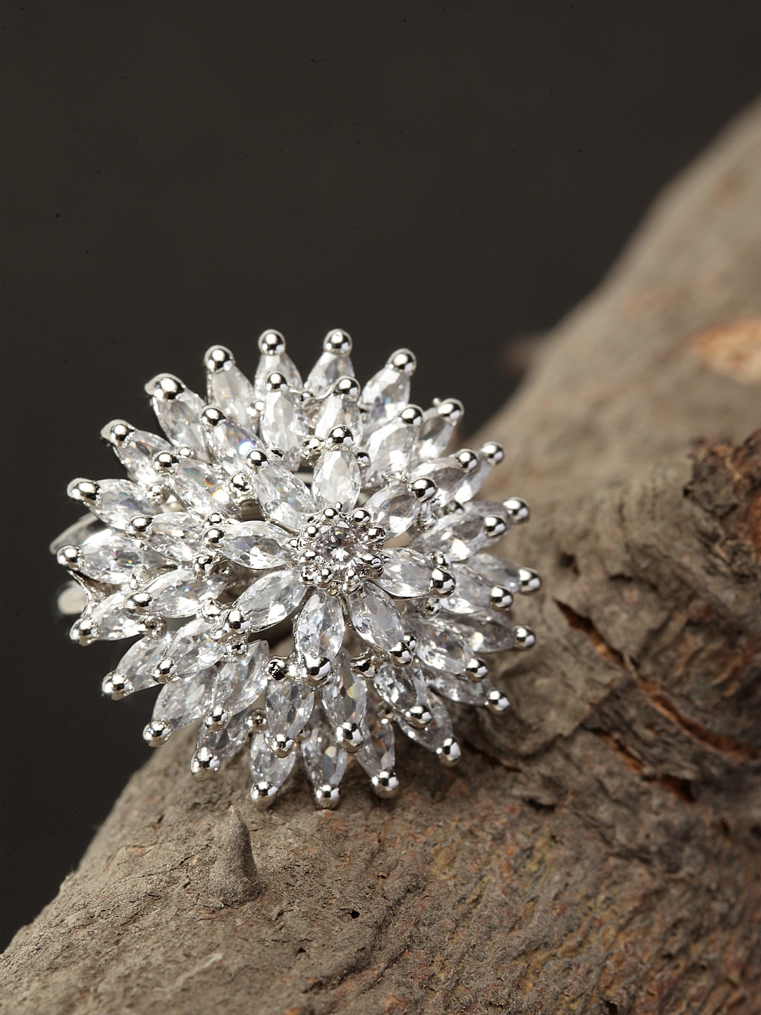 Bhana Fashion Silver-Plated AD-Studded Handcrafted Finger Ring
