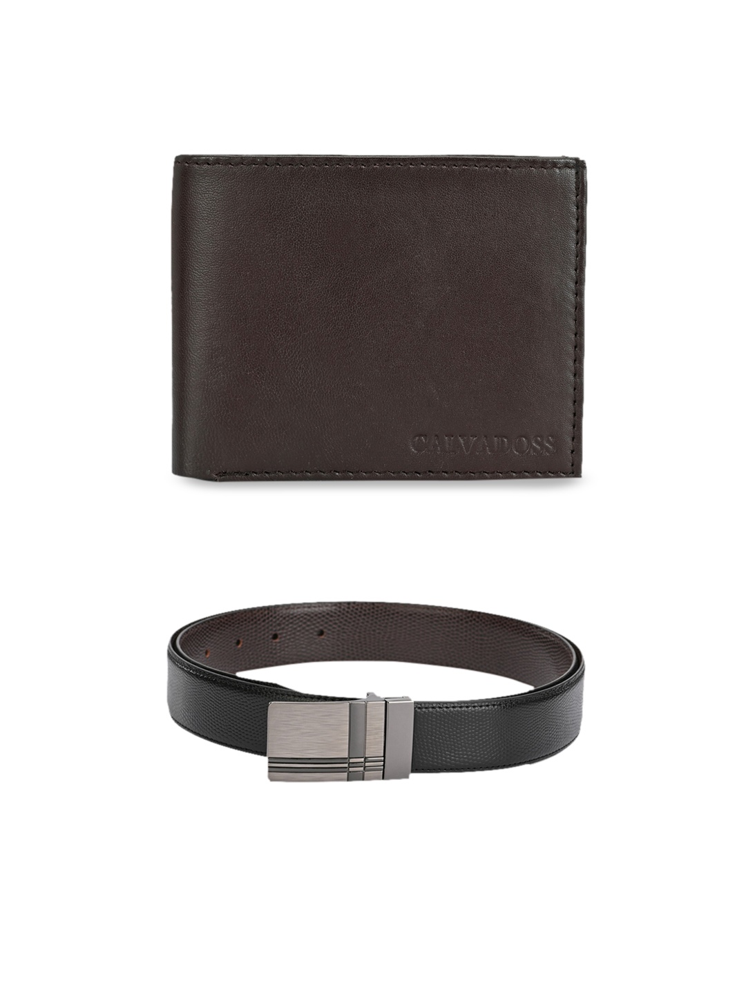 Calvadoss Men Black & Brown Leather Accessory Gift Set